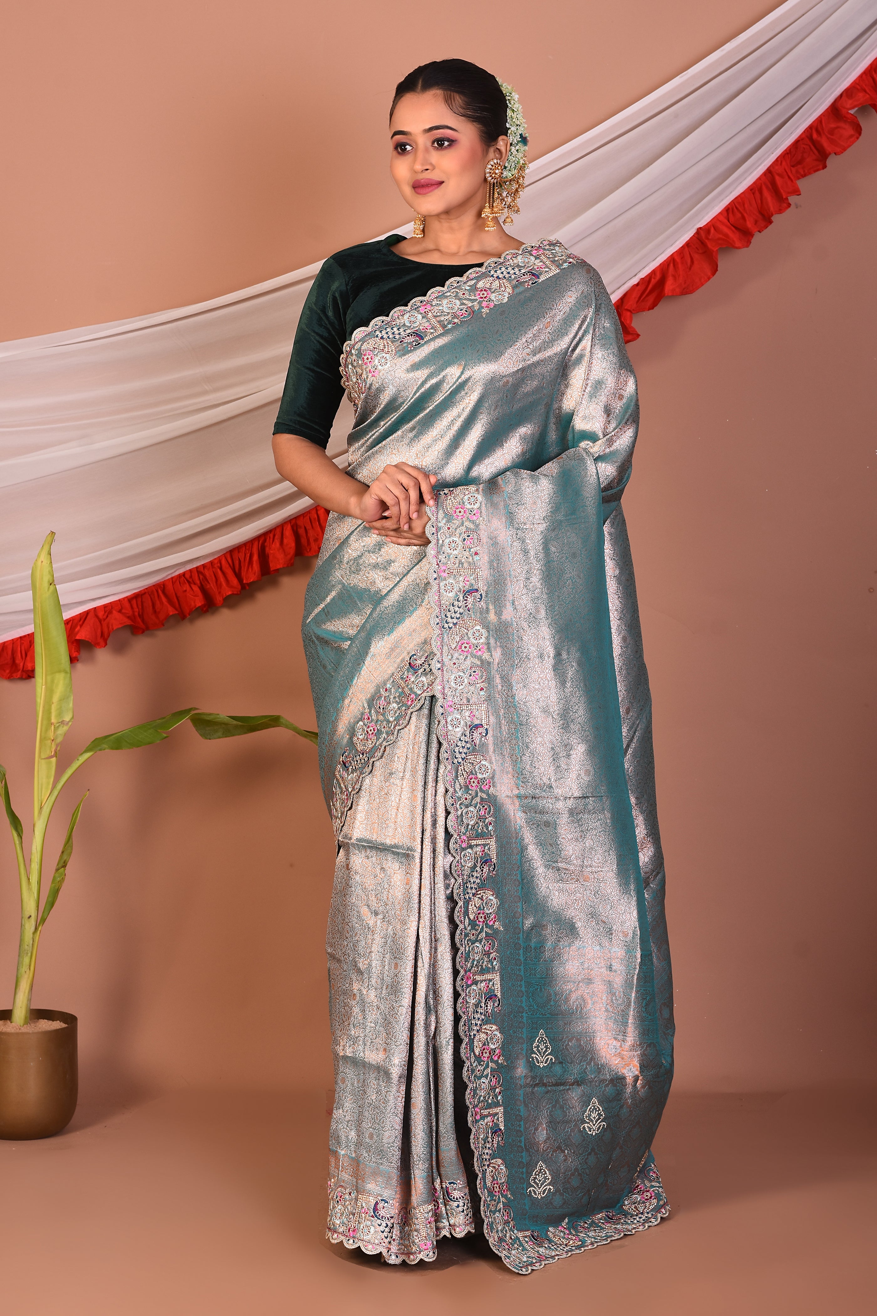 Blue Blended Tissue Saree - Keya Seth Exclusive