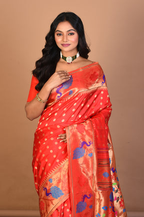 Red Pure Paithani Silk Saree with Blouse Piece - Keya Seth Exclusive