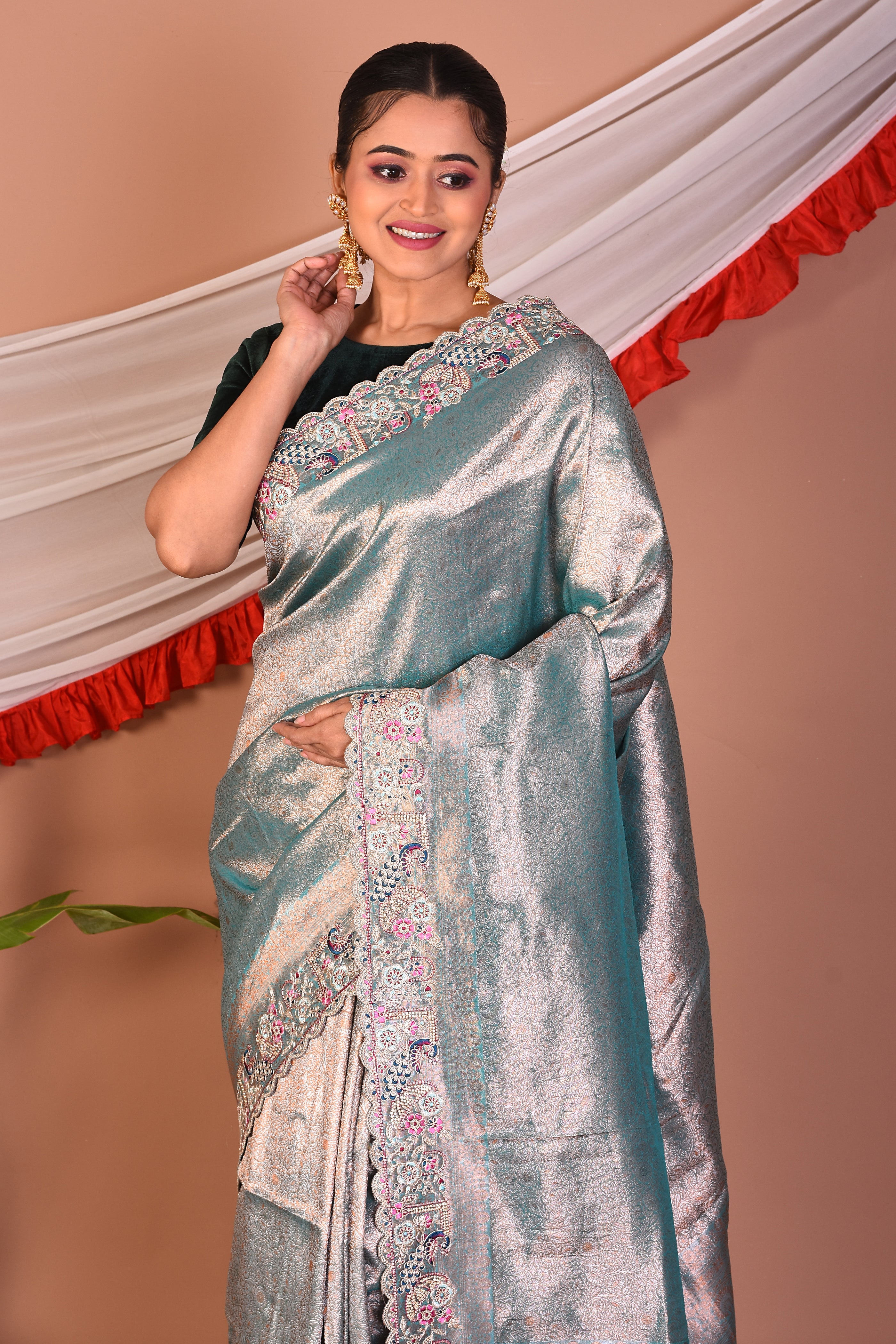 Blue Blended Tissue Saree - Keya Seth Exclusive