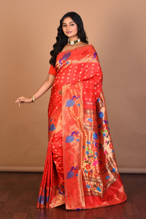 Red Pure Paithani Silk Saree with Blouse Piece - Keya Seth Exclusive