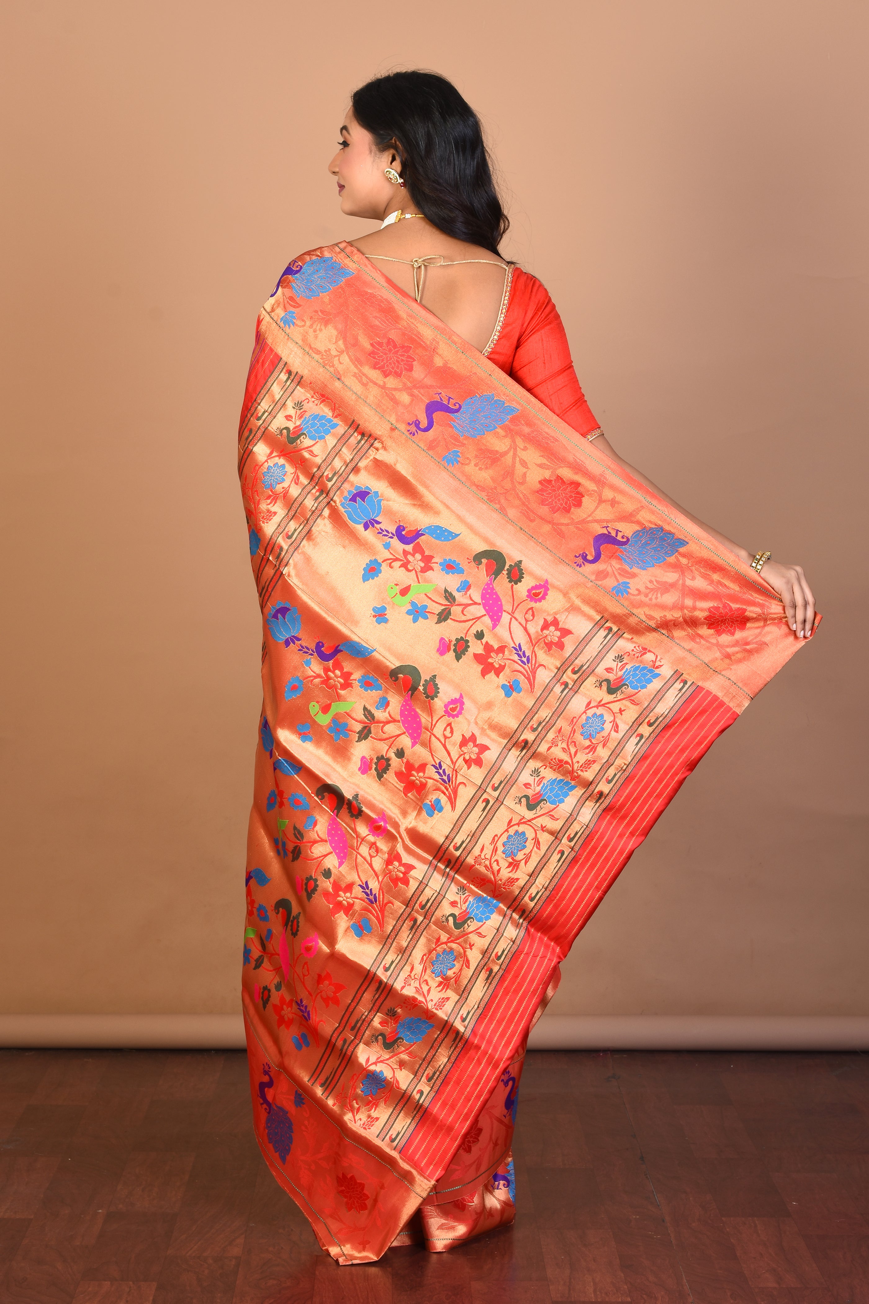 Red Pure Paithani Silk Saree with Blouse Piece - Keya Seth Exclusive