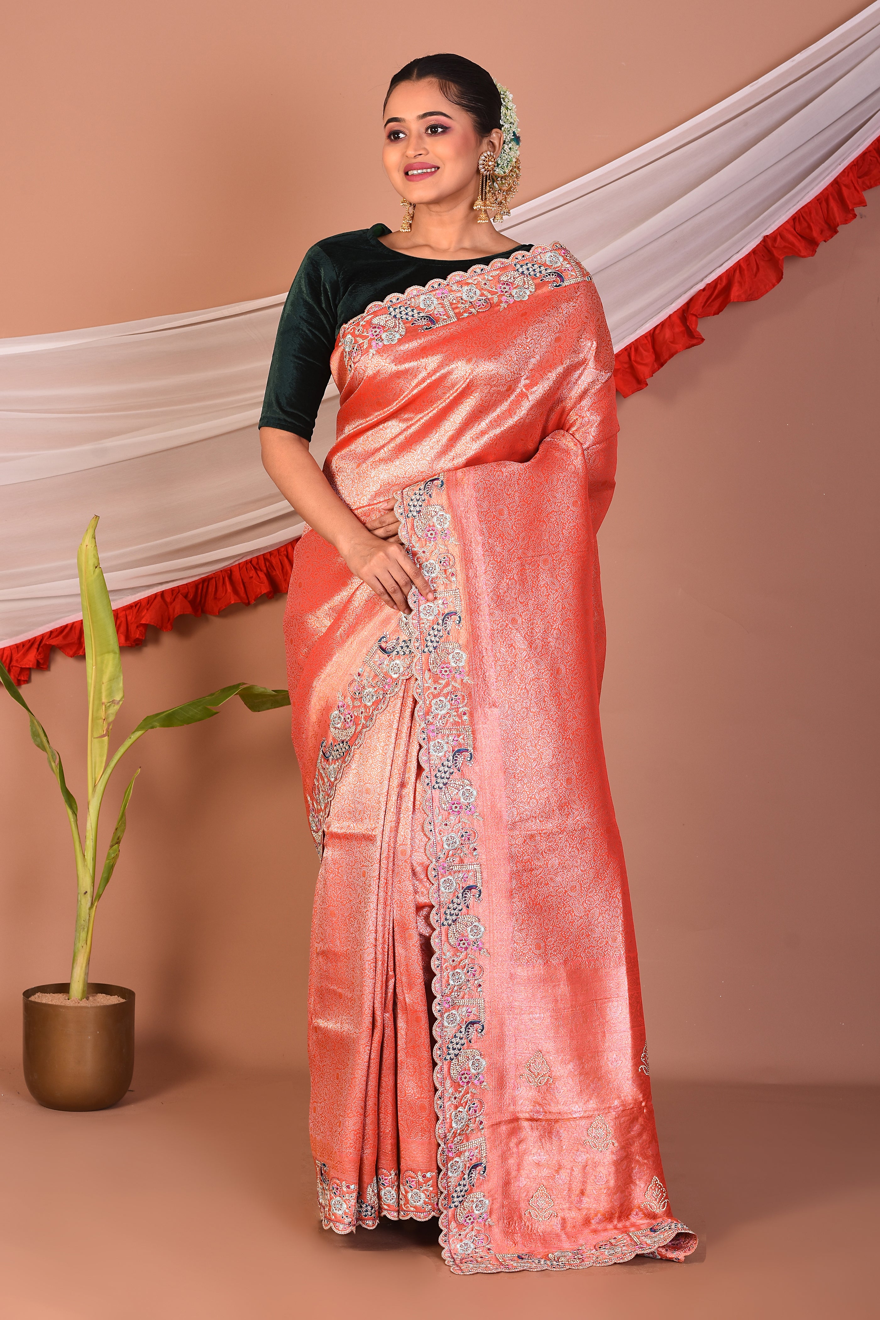 Peach Blended Tissue Saree - Keya Seth Exclusive