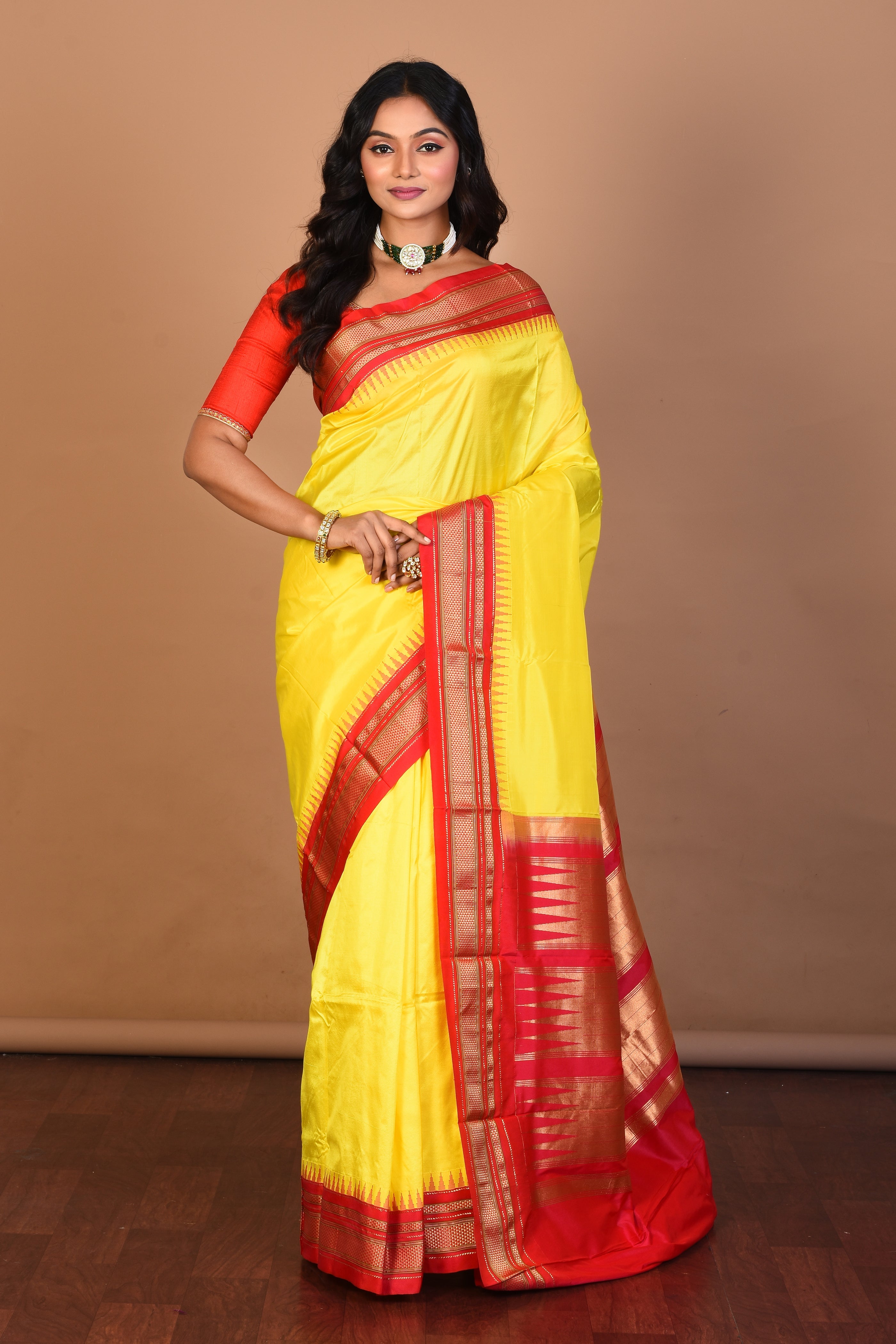 Bright Yellow Pure Silk Saree with Blouse Piece - Keya Seth Exclusive