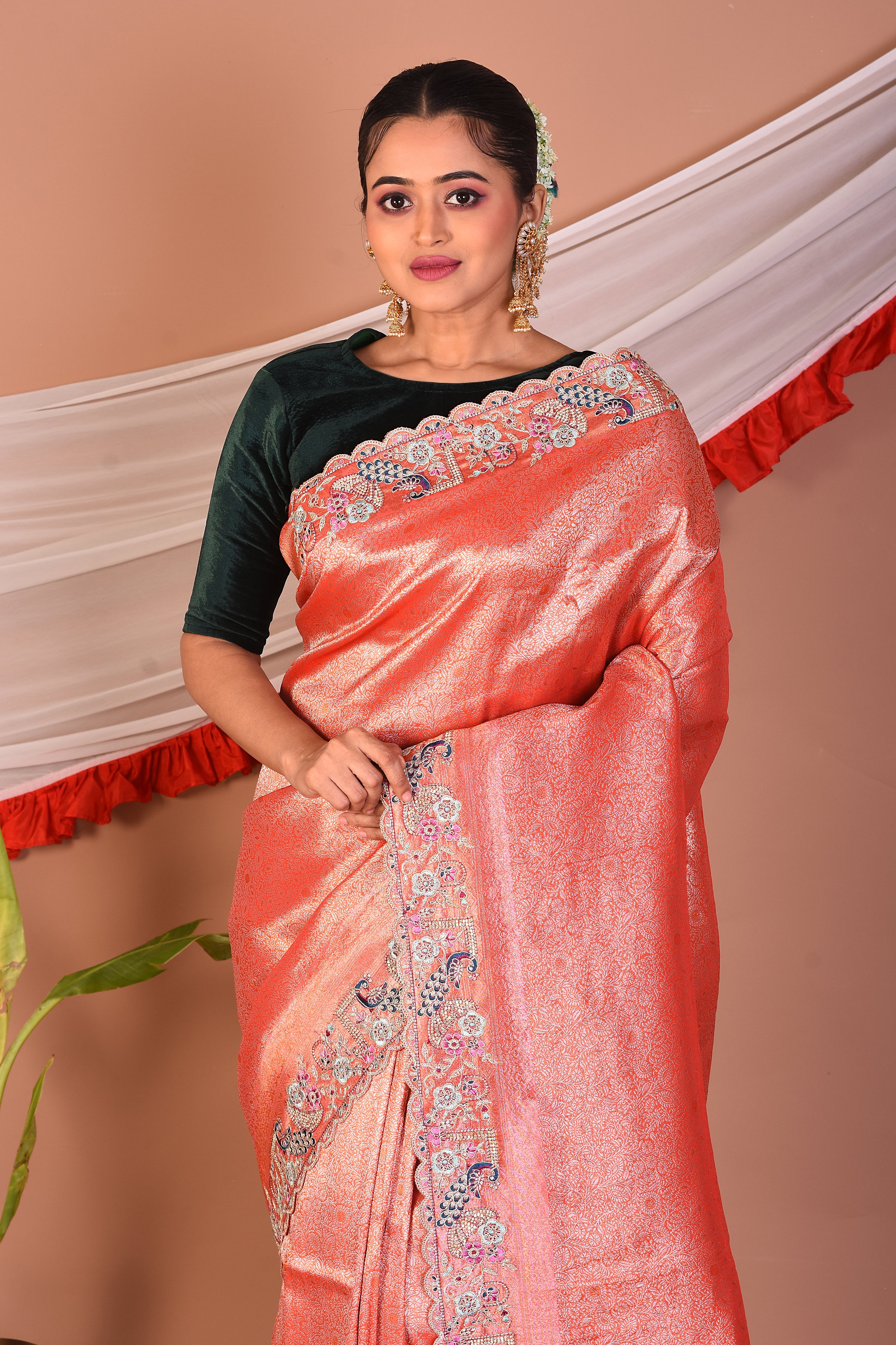Peach Blended Tissue Saree - Keya Seth Exclusive