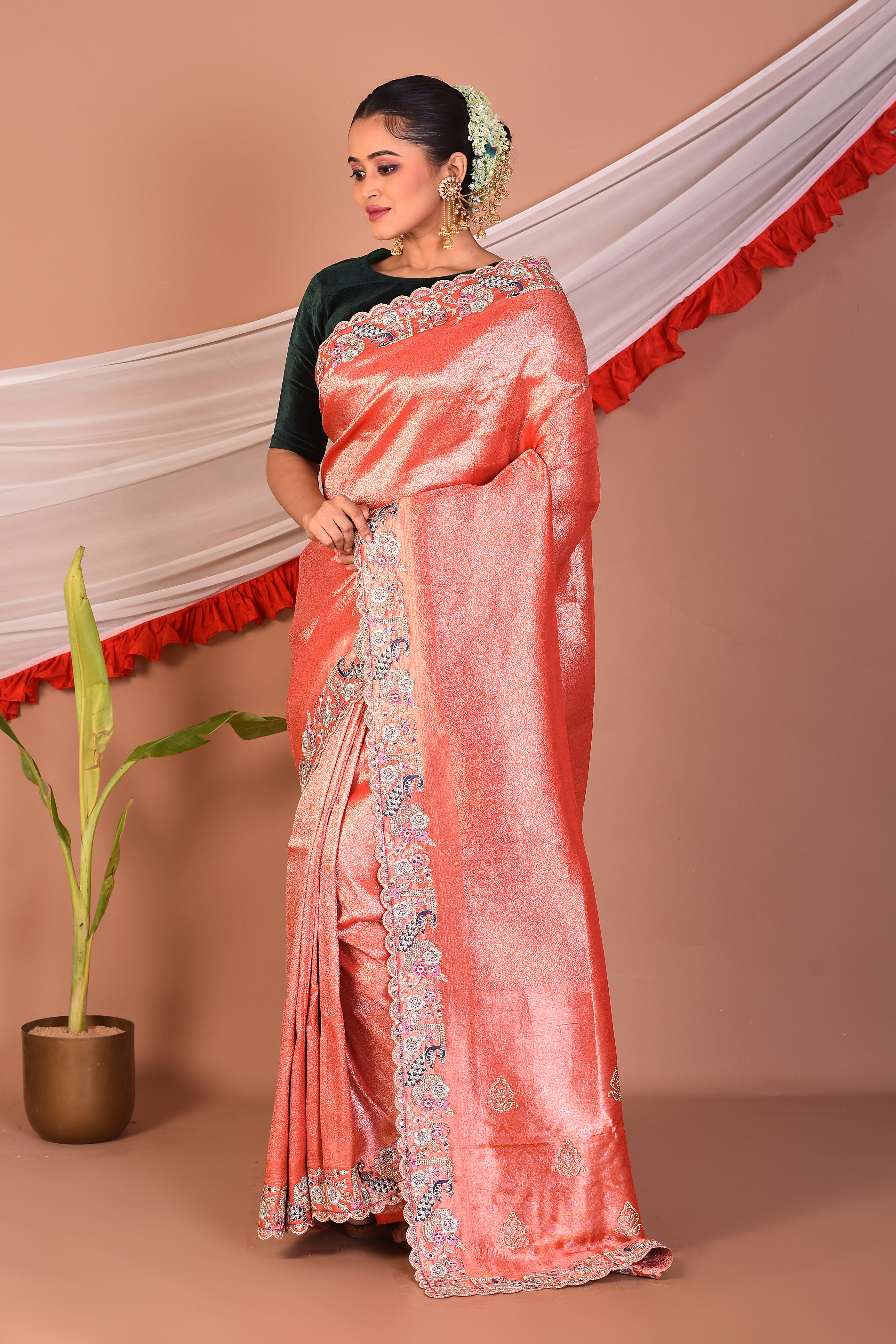 Peach Blended Tissue Saree - Keya Seth Exclusive