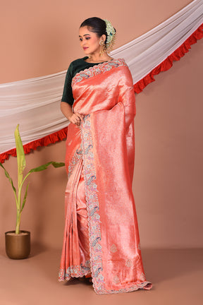 Peach Blended Tissue Saree - Keya Seth Exclusive
