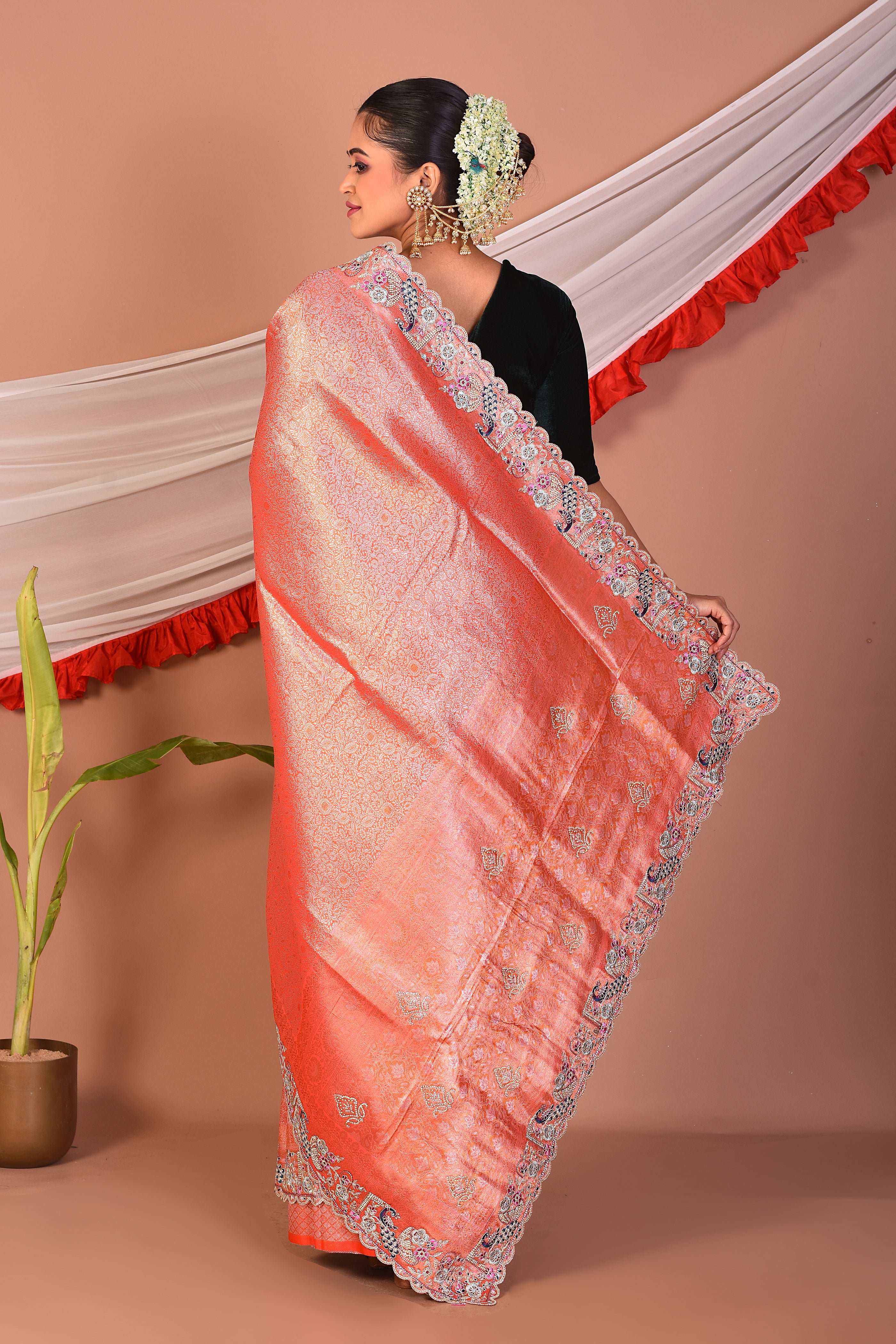 Peach Blended Tissue Saree - Keya Seth Exclusive