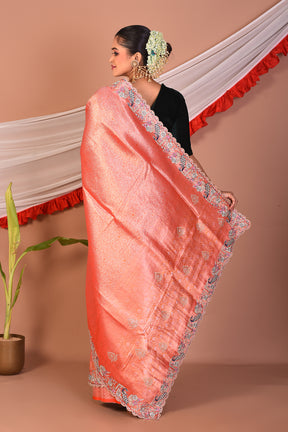 Peach Blended Tissue Saree - Keya Seth Exclusive