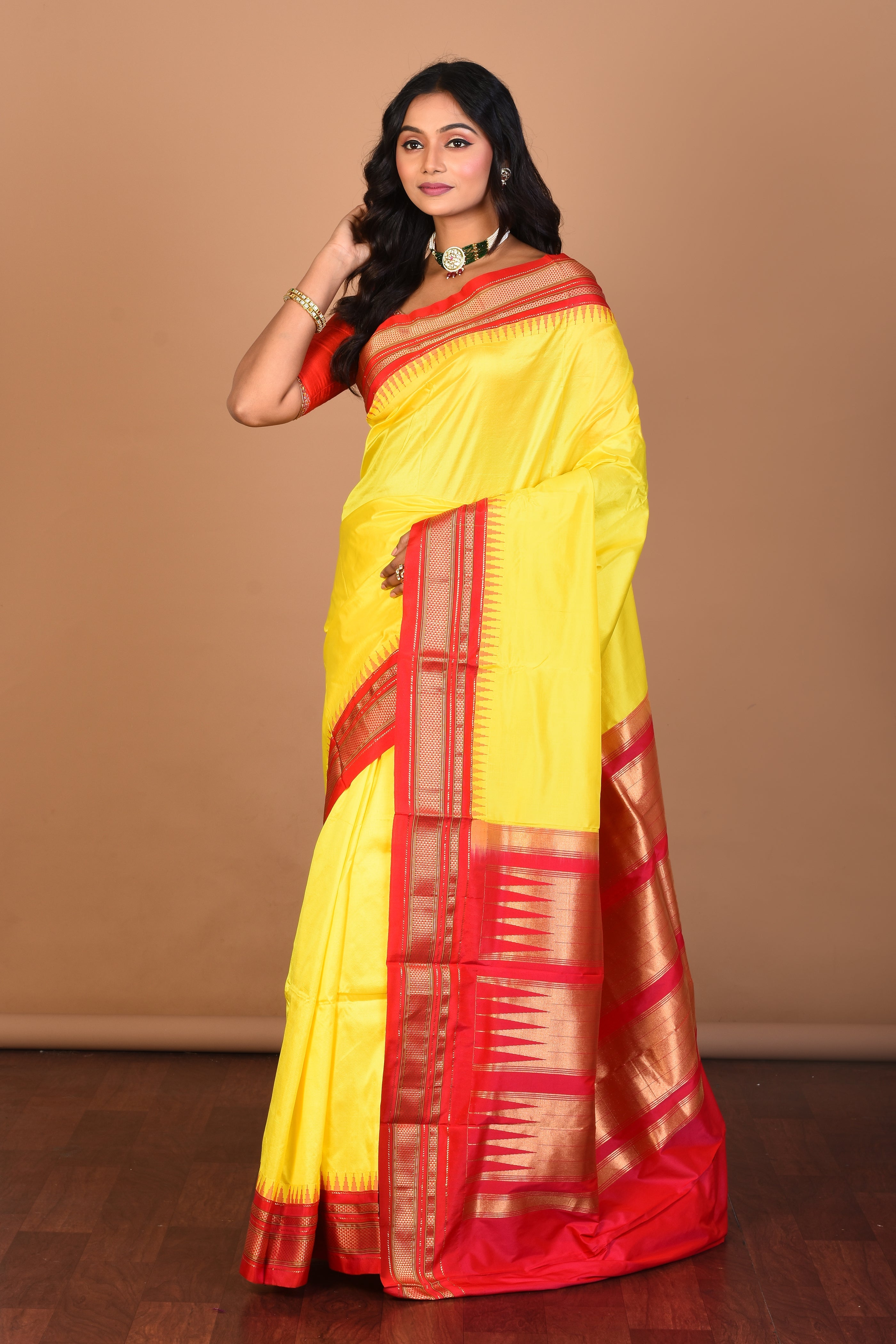 Bright Yellow Pure Silk Saree with Blouse Piece - Keya Seth Exclusive