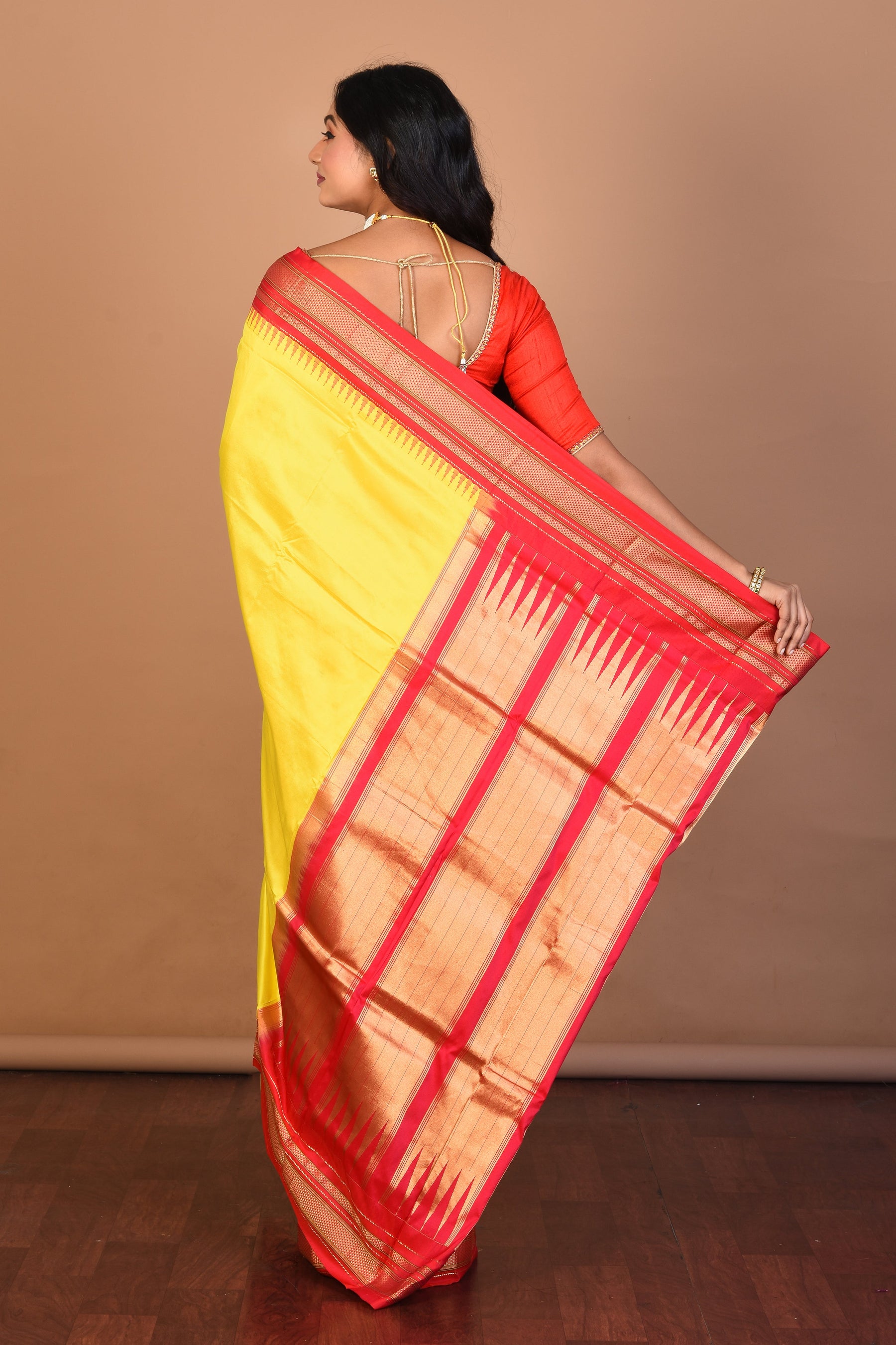 Bright Yellow Pure Silk Saree with Blouse Piece - Keya Seth Exclusive