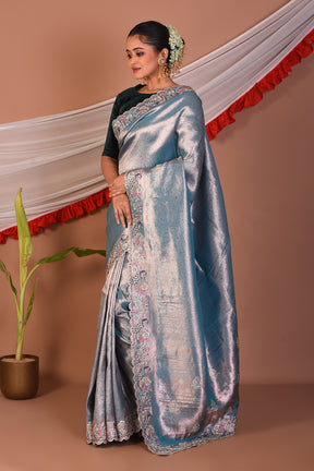 Sky Blue Blended Tissue Saree - Keya Seth Exclusive