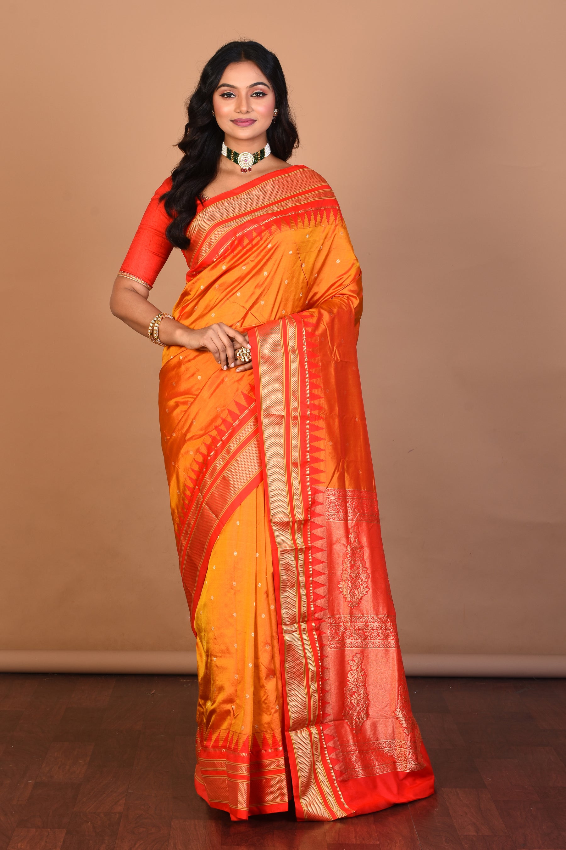 Mustard Pure Paithani Silk Saree with Blouse Piece - Keya Seth Exclusive