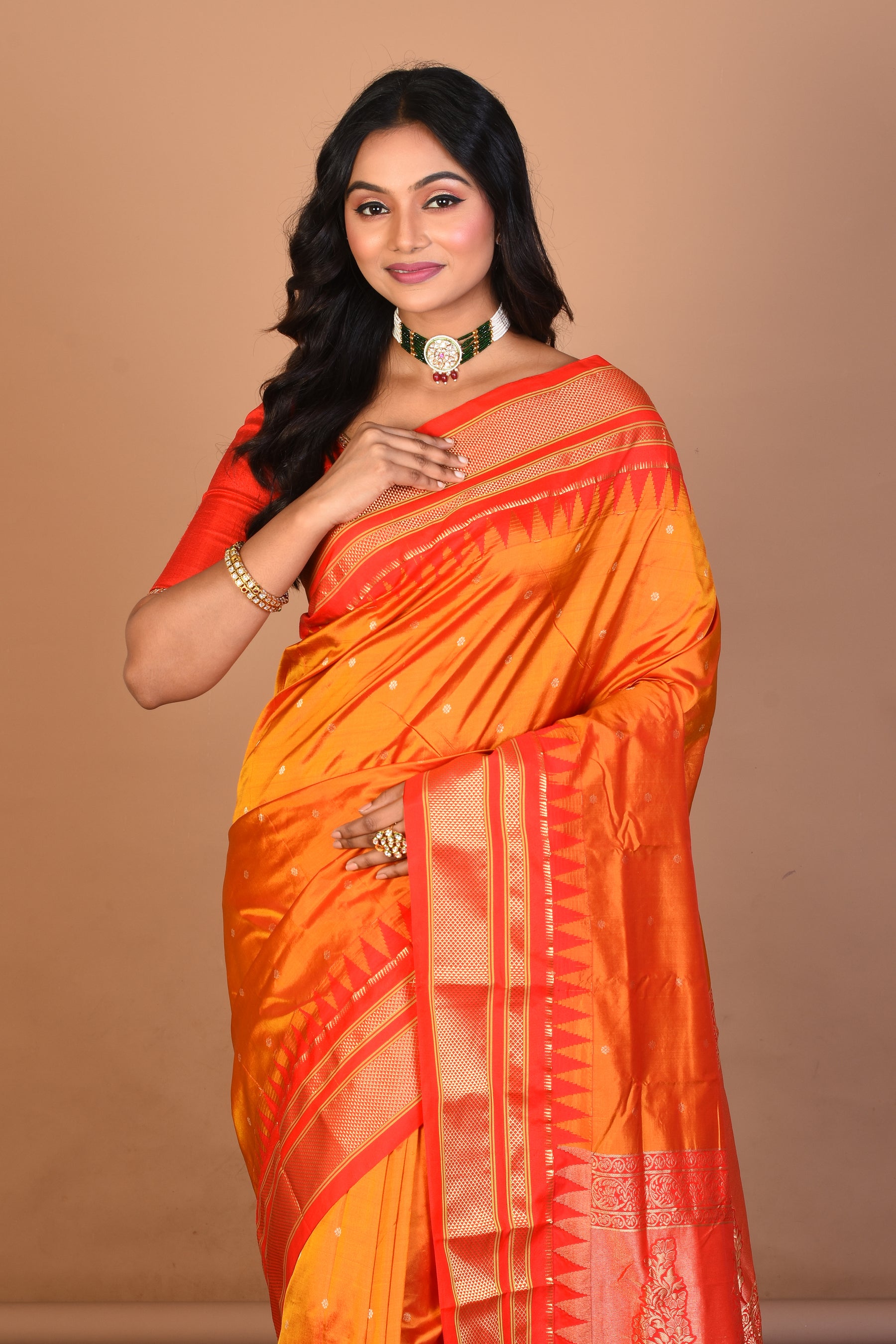 Mustard Pure Paithani Silk Saree with Blouse Piece - Keya Seth Exclusive