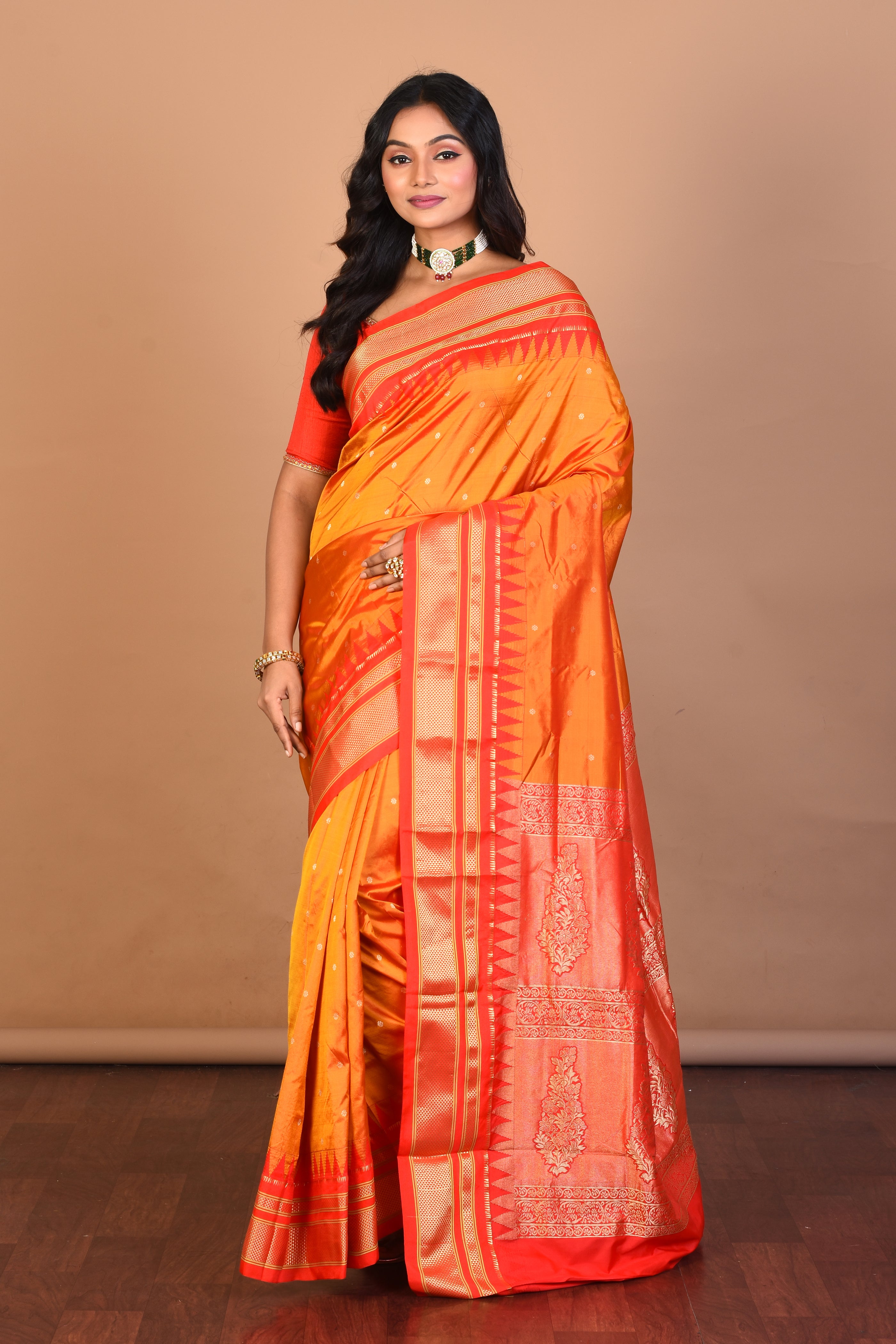 Mustard Pure Paithani Silk Saree with Blouse Piece - Keya Seth Exclusive