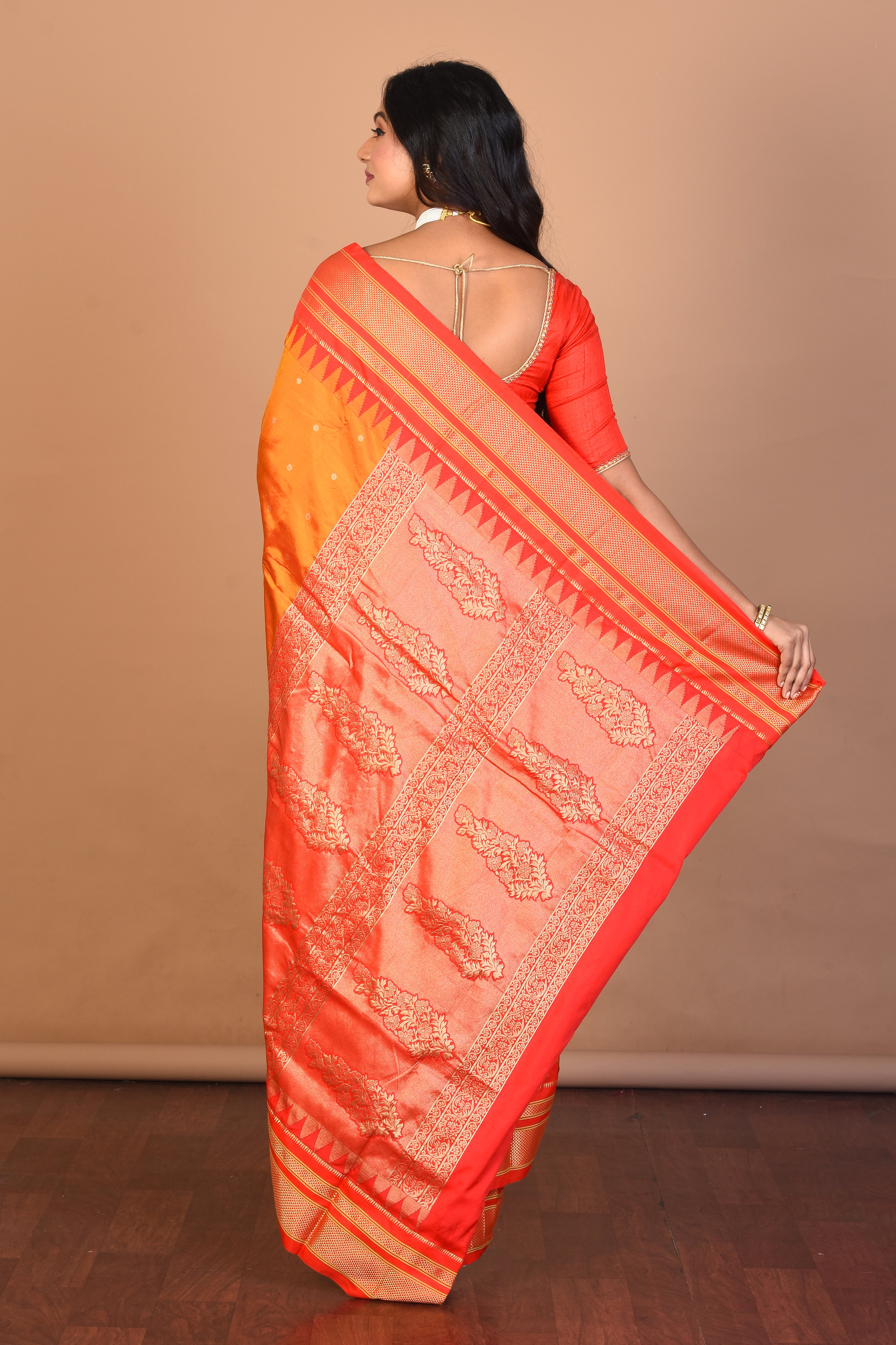 Mustard Pure Paithani Silk Saree with Blouse Piece - Keya Seth Exclusive