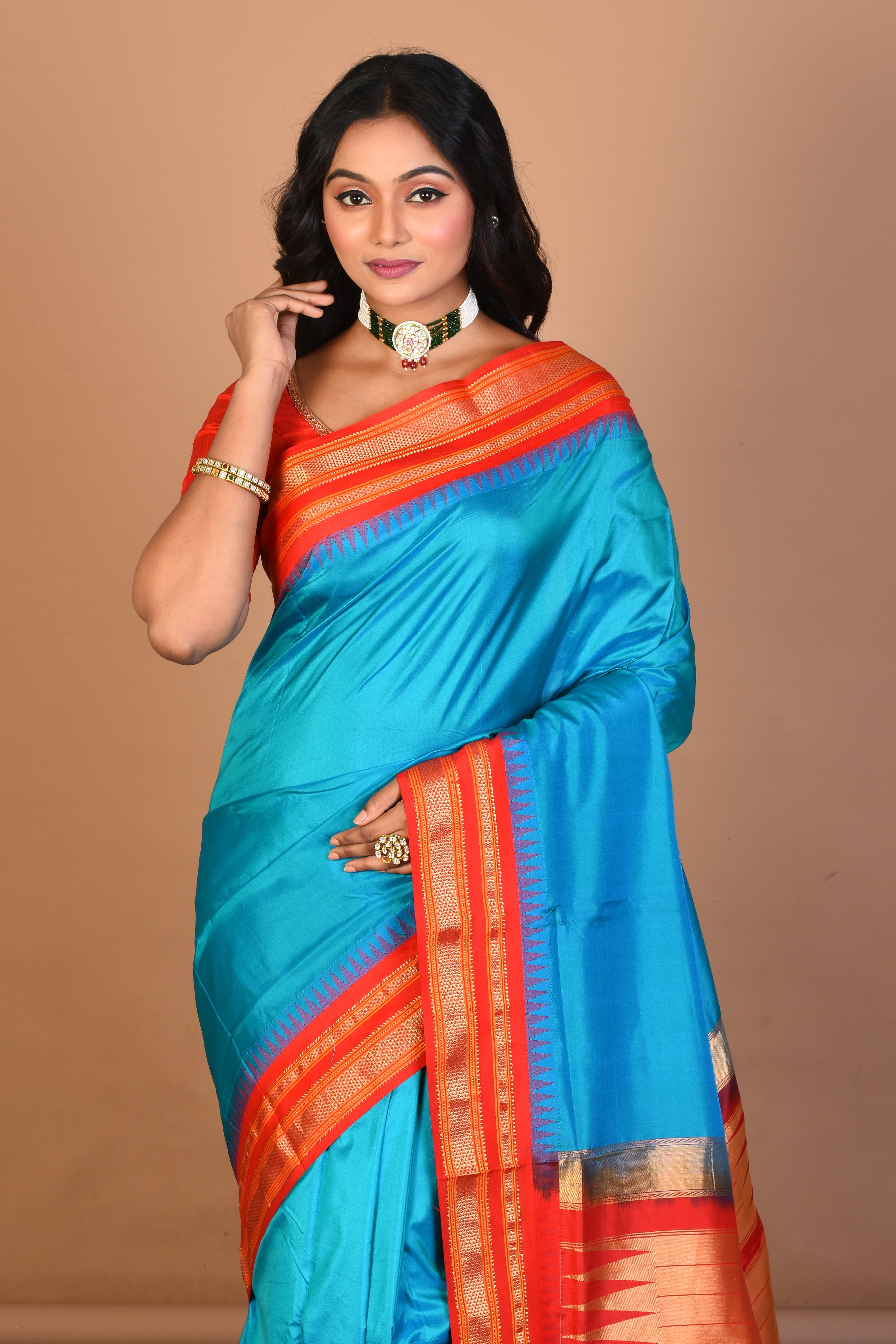 Blue Pure Silk Saree with Blouse Piece - Keya Seth Exclusive