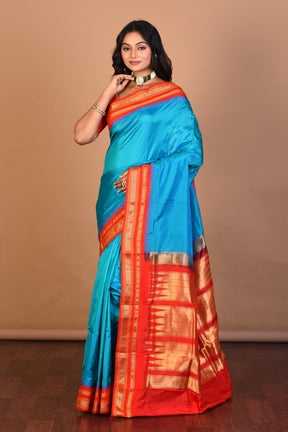 Blue Pure Silk Saree with Blouse Piece - Keya Seth Exclusive