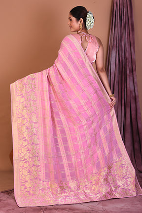 Light Pink Blended Khaddi Georgette Saree with Golden Zari - Keya Seth Exclusive