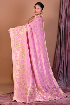 Light Pink Blended Khaddi Georgette Saree with Golden Zari - Keya Seth Exclusive