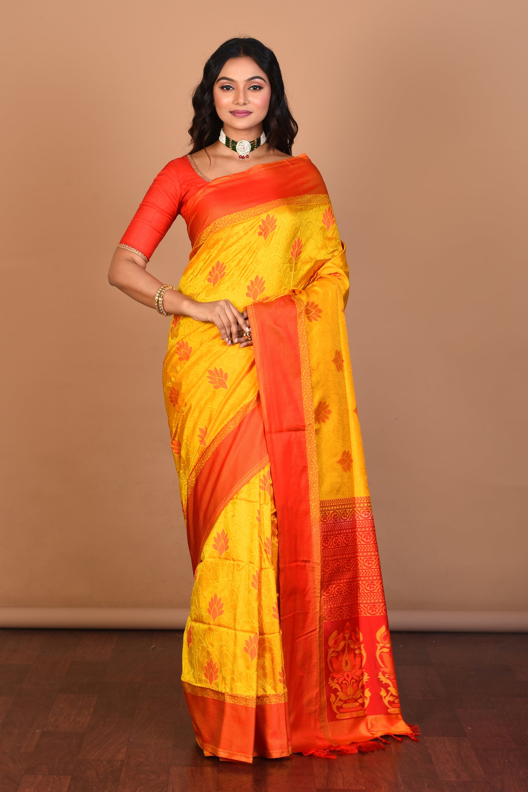 Yellow Pure Katan Silk Saree with Blouse Piece - Keya Seth Exclusive