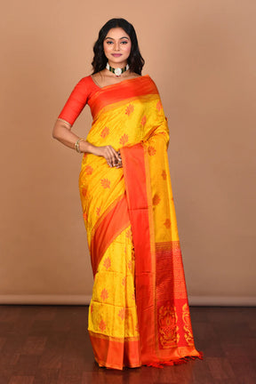 Yellow Pure Arani Silk Saree with Blouse Piece - Keya Seth Exclusive