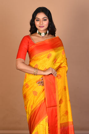 Yellow Pure Katan Silk Saree with Blouse Piece - Keya Seth Exclusive