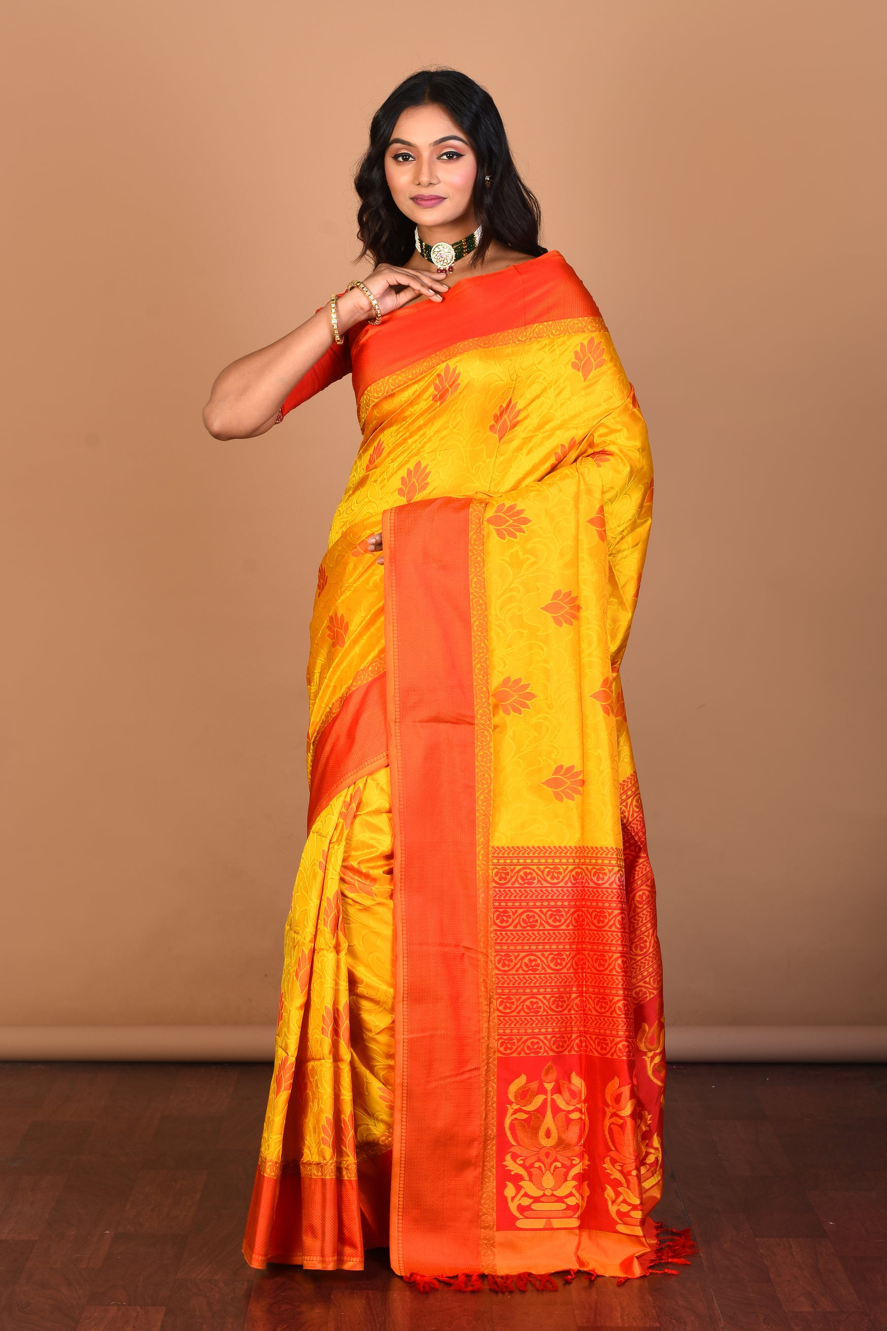 Yellow Pure Katan Silk Saree with Blouse Piece - Keya Seth Exclusive