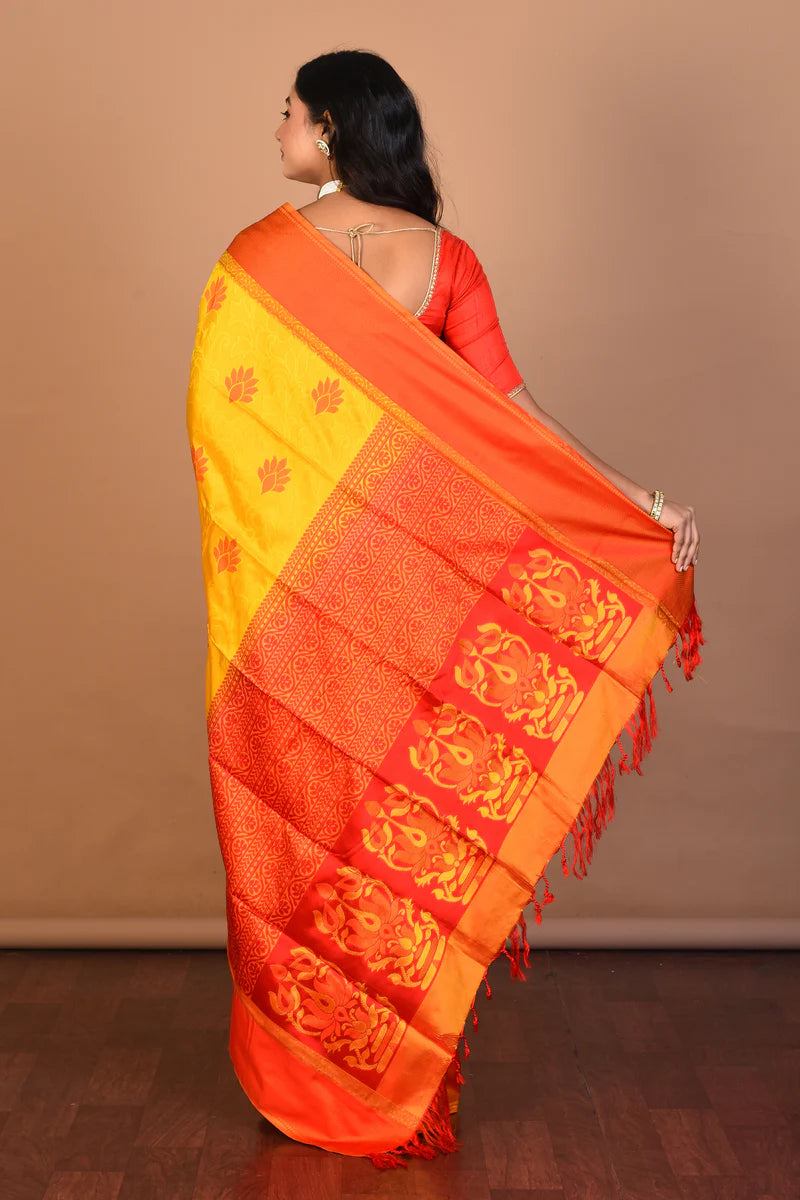 Yellow Pure Arani Silk Saree with Blouse Piece - Keya Seth Exclusive