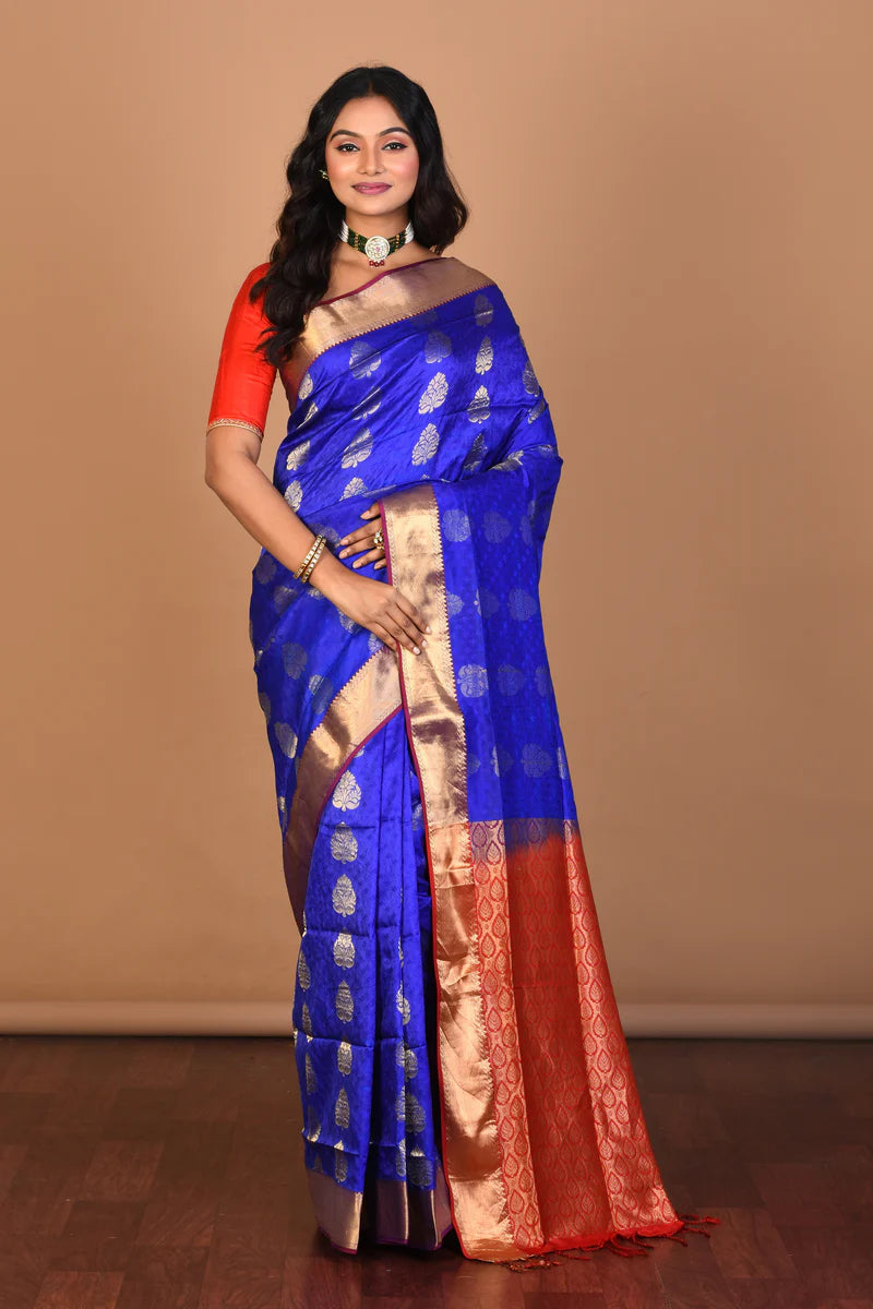 Royal Blue Pure Arani Silk Saree with Blouse Piece - Keya Seth Exclusive