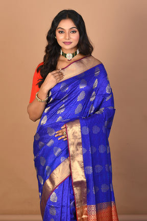 Royal Blue Pure Katan Silk Saree with Blouse Piece - Keya Seth Exclusive