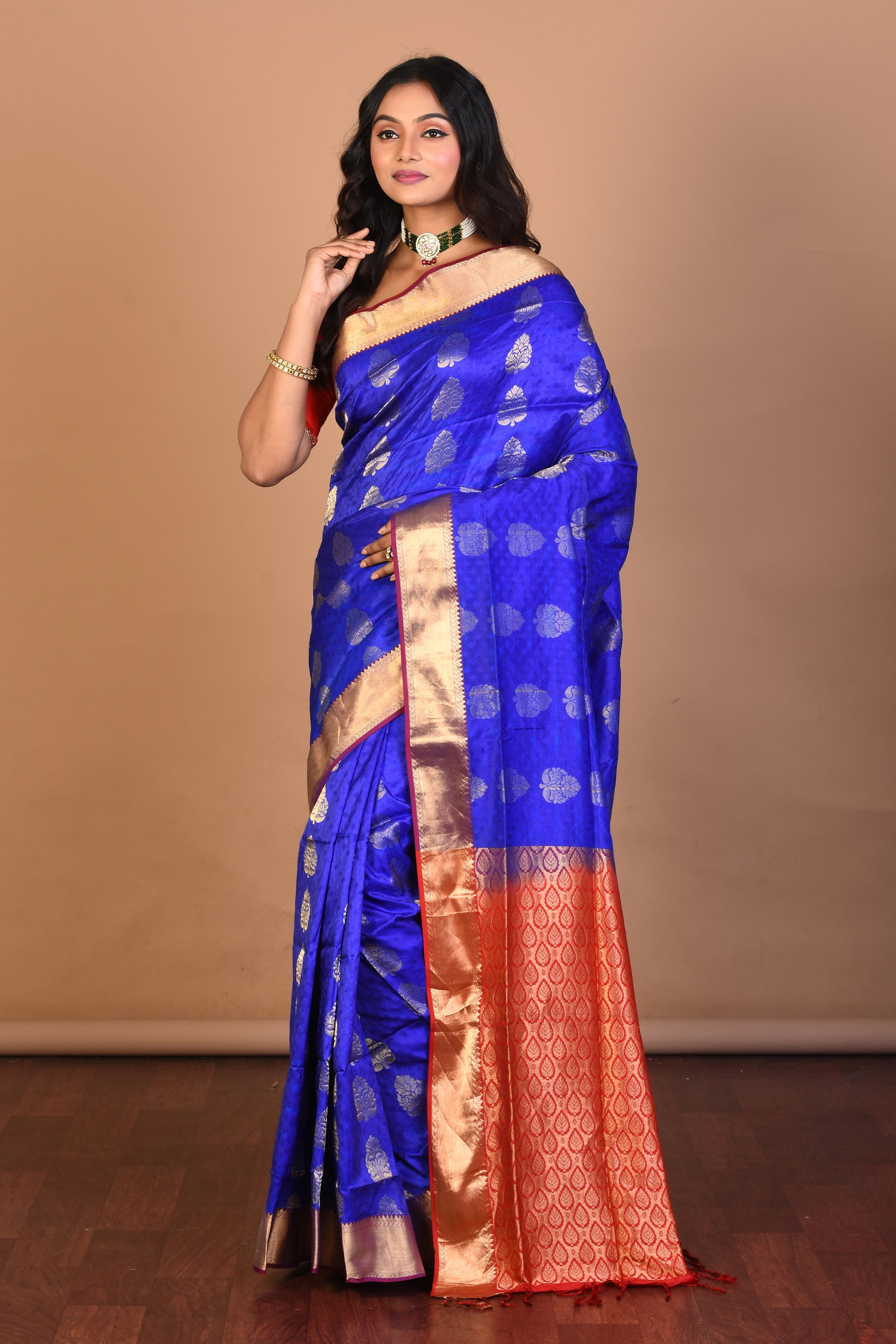 Royal Blue Pure Katan Silk Saree with Blouse Piece - Keya Seth Exclusive