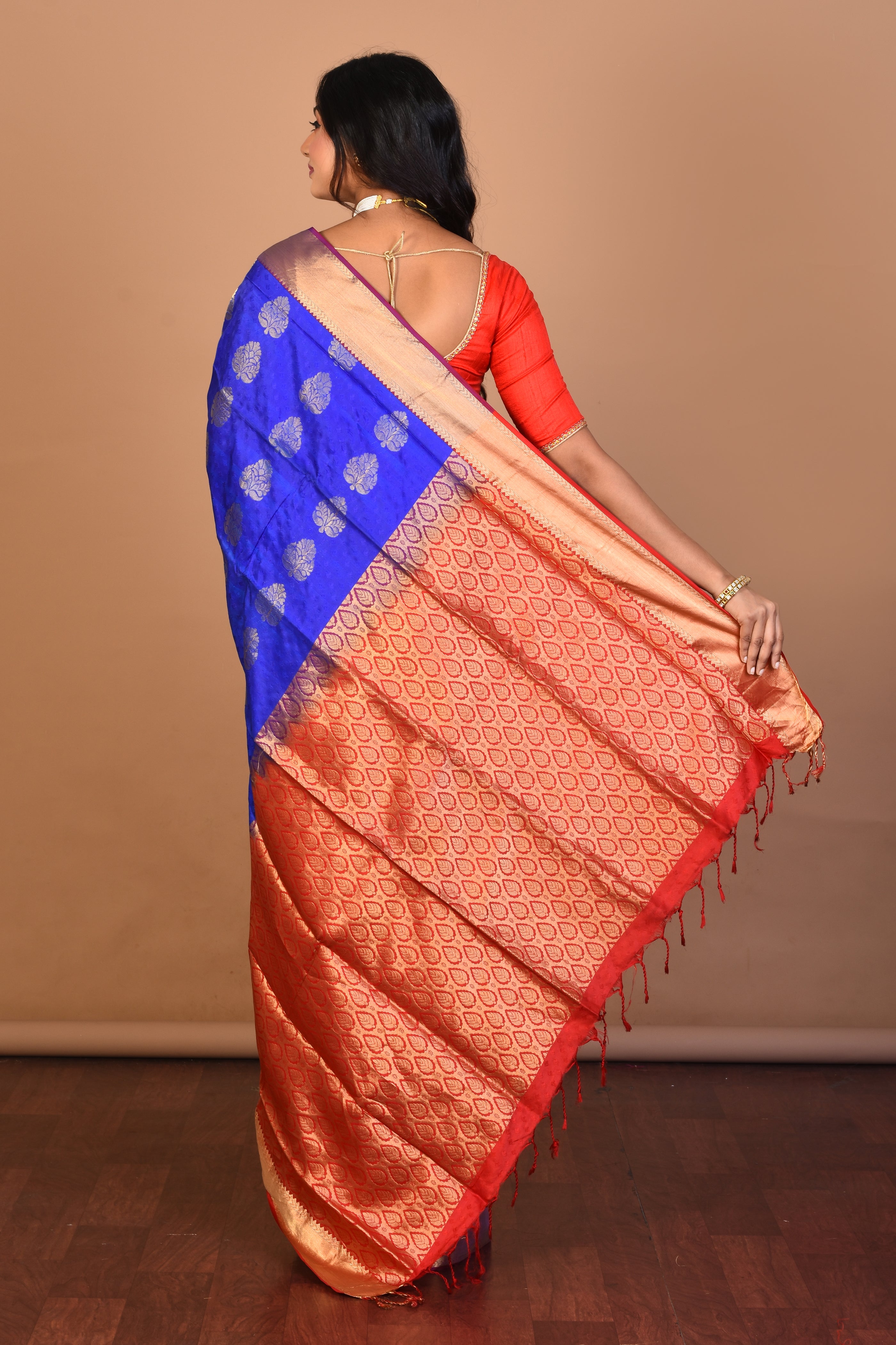 Royal Blue Pure Katan Silk Saree with Blouse Piece - Keya Seth Exclusive