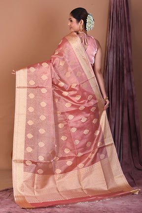 Peach Blended Tissue Saree with Zari Work - Keya Seth Exclusive