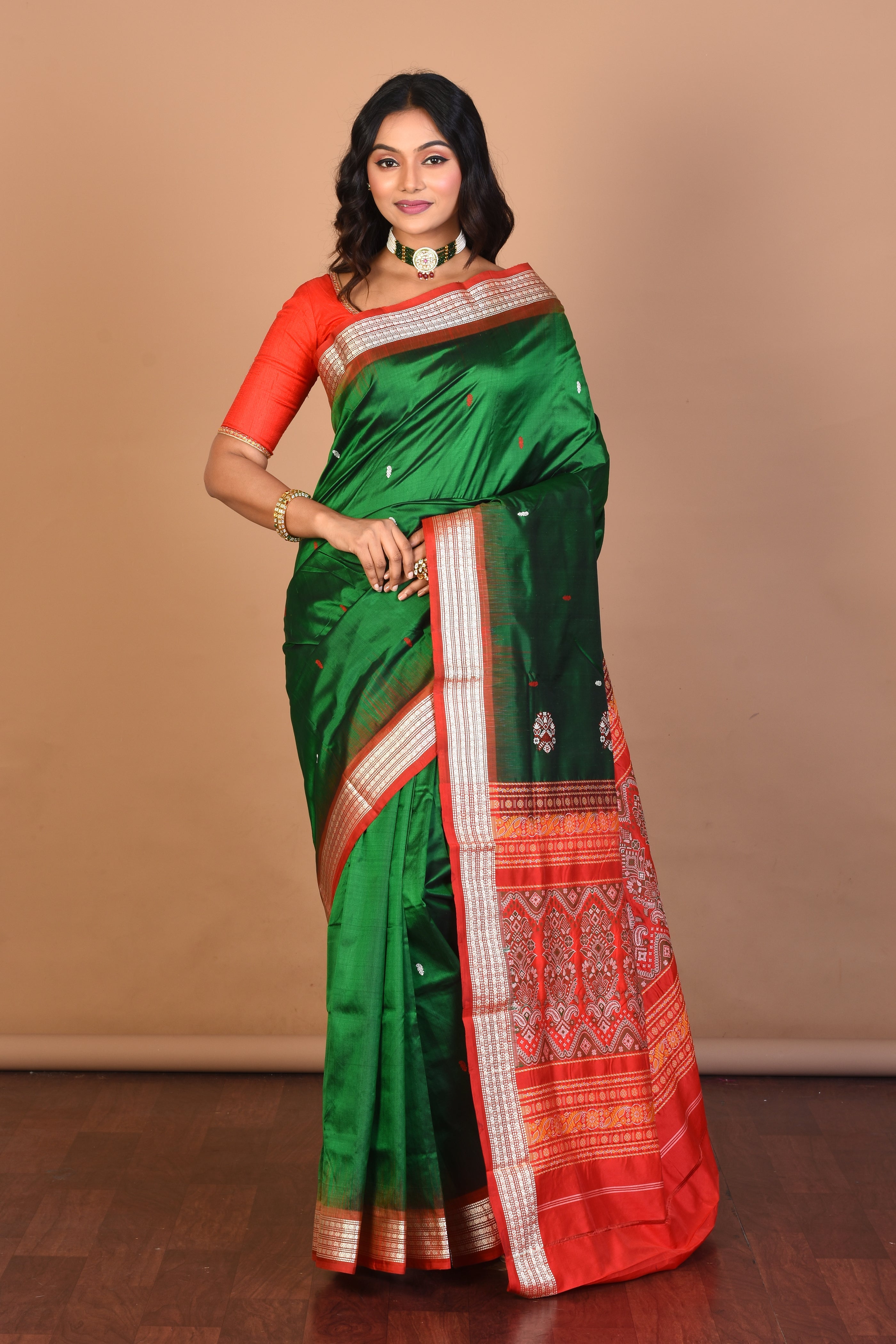 Green Pure Silk Saree with Blouse Piece - Keya Seth Exclusive