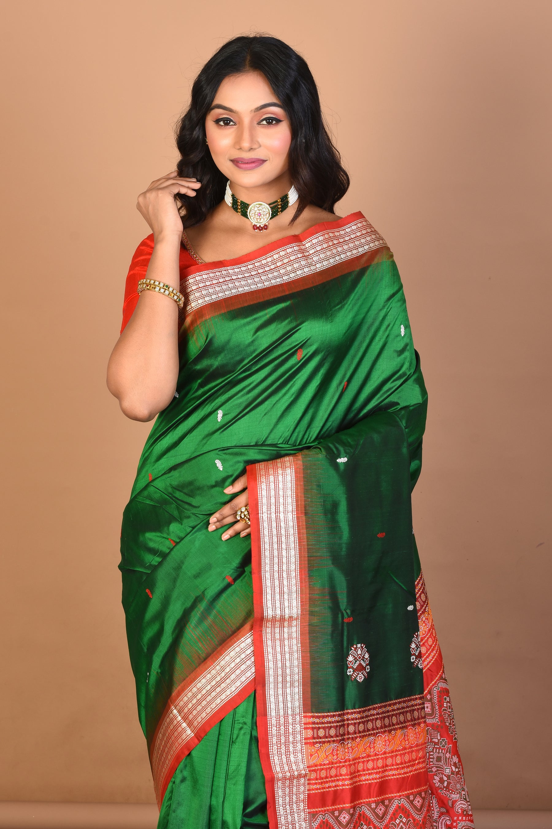 Green Pure Silk Saree with Blouse Piece - Keya Seth Exclusive