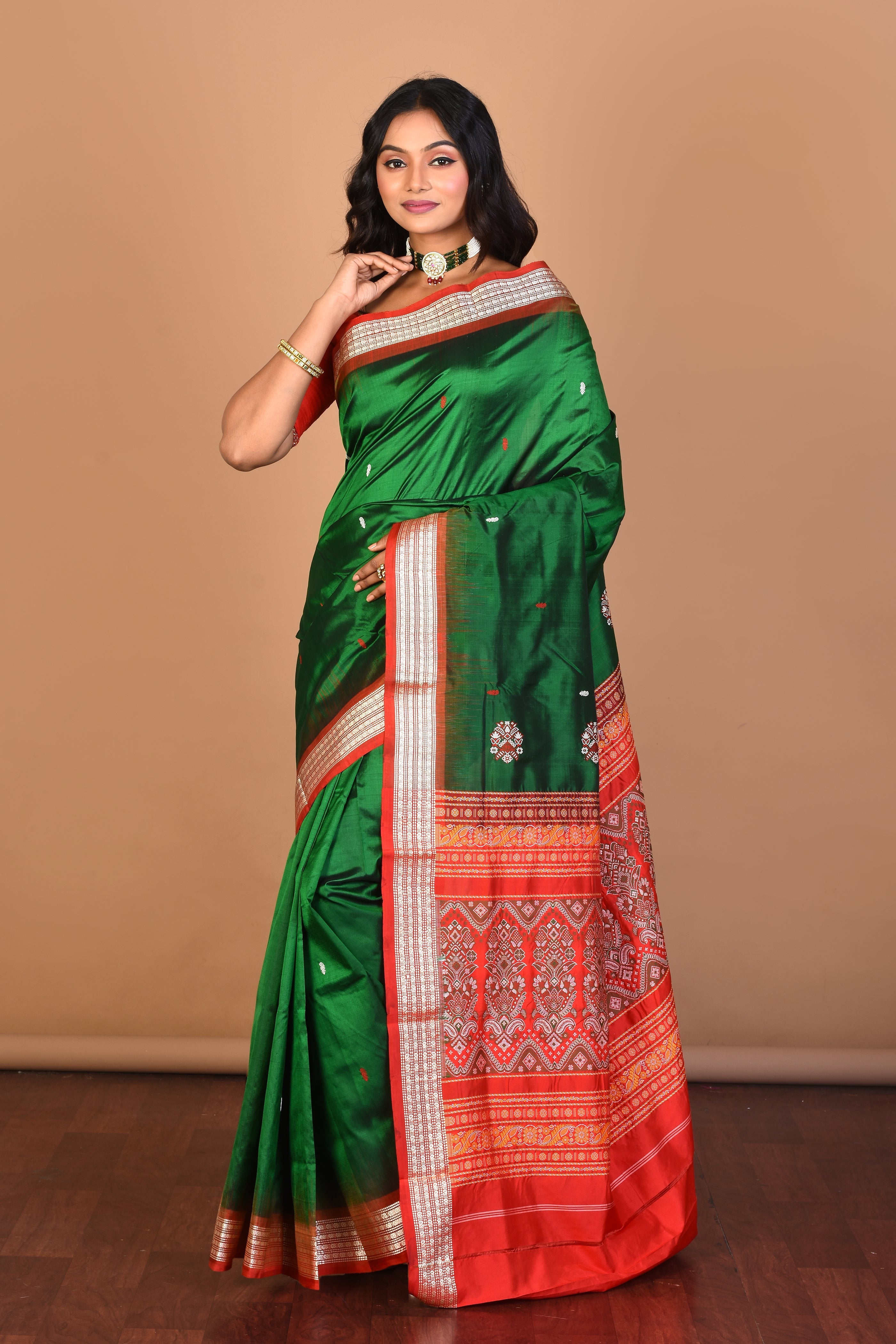 Green Pure Silk Saree with Blouse Piece - Keya Seth Exclusive