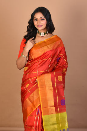 Red Pure Katan Silk Saree with Blouse Piece - Keya Seth Exclusive