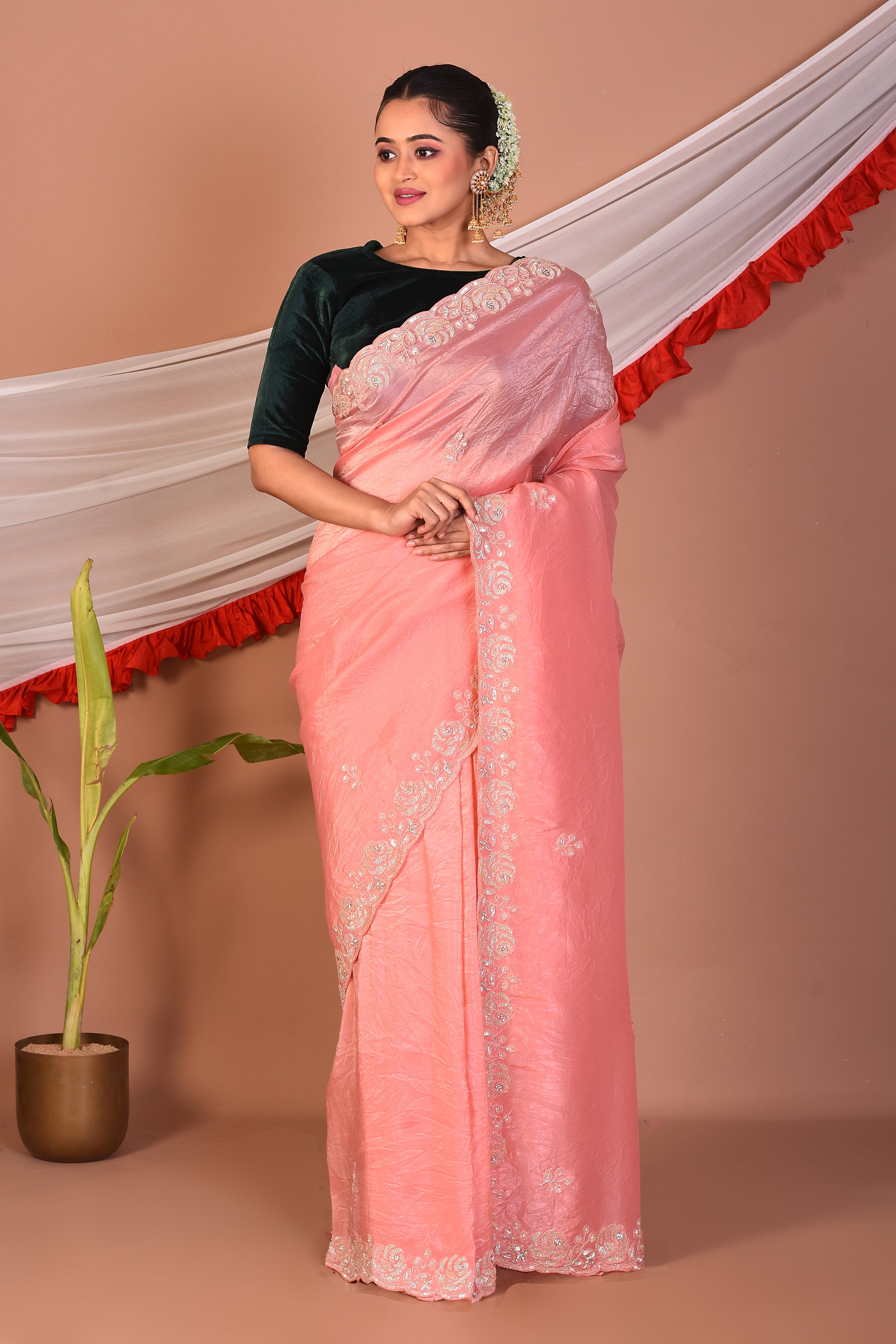 Peach Glass Tissue Saree - Keya Seth Exclusive