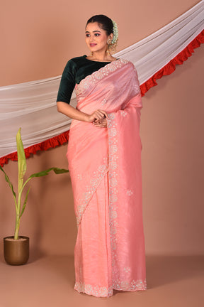 Peach Glass Tissue Saree - Keya Seth Exclusive