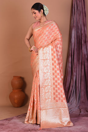 Orange Blended Khaddi Georgette Saree with Golden Zari - Keya Seth Exclusive