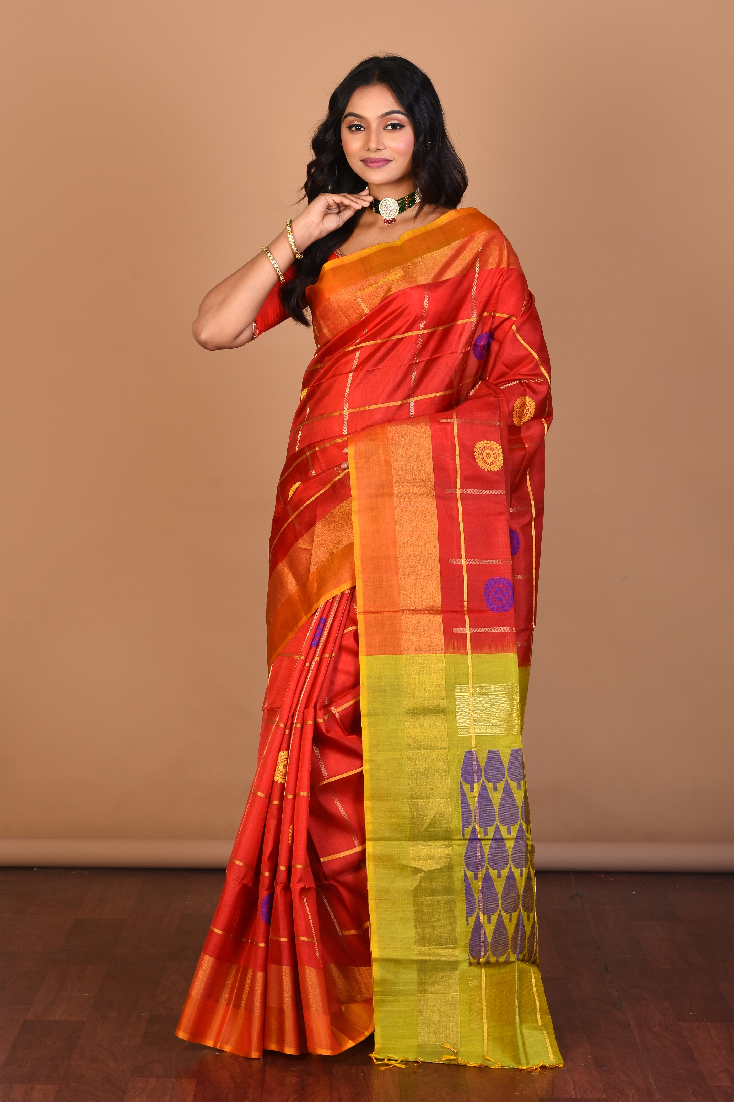 Red Pure Katan Silk Saree with Blouse Piece - Keya Seth Exclusive