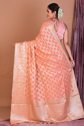 Orange Blended Khaddi Georgette Saree with Golden Zari - Keya Seth Exclusive