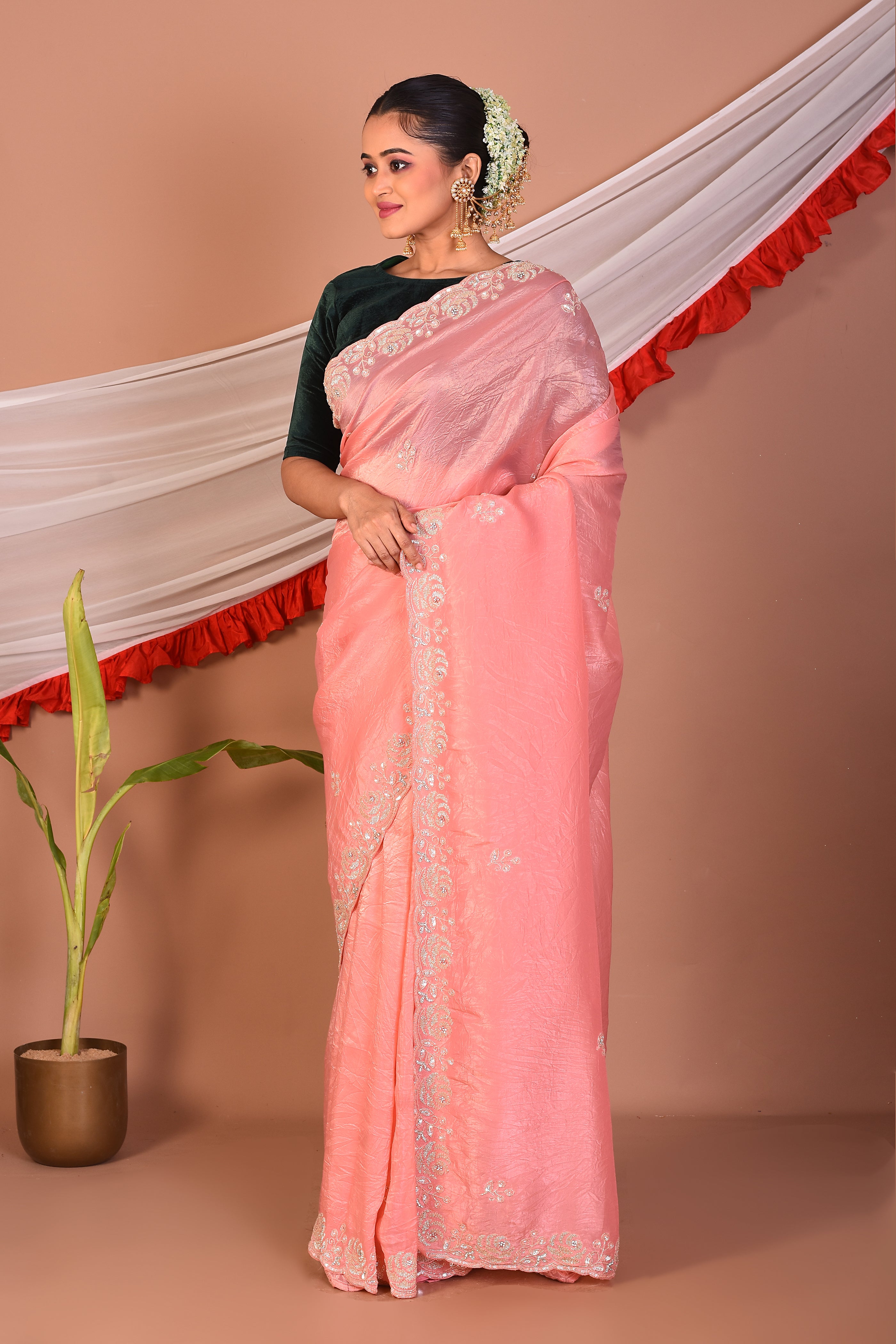 Peach Glass Tissue Saree - Keya Seth Exclusive