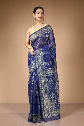 Blue Jamdani Saree with Cutdana Work