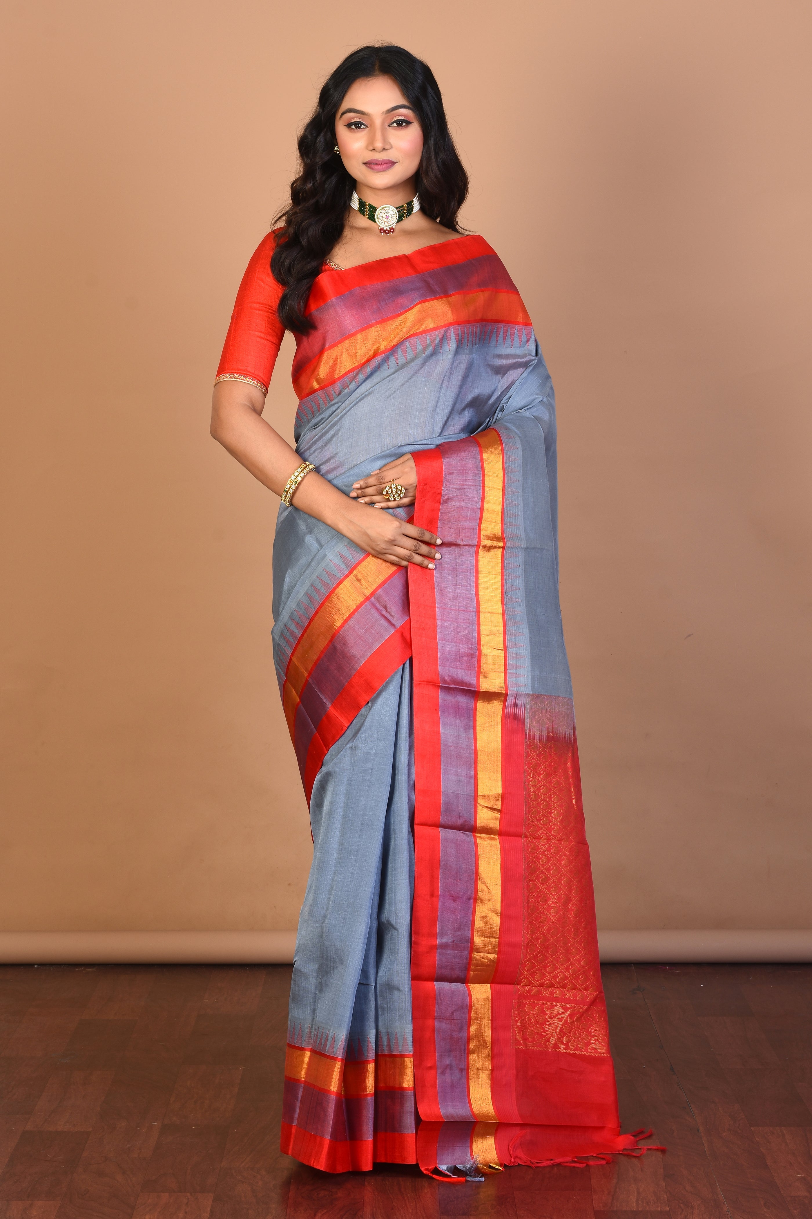 Grey Tissue Saree with Blouse Piece - Keya Seth Exclusive