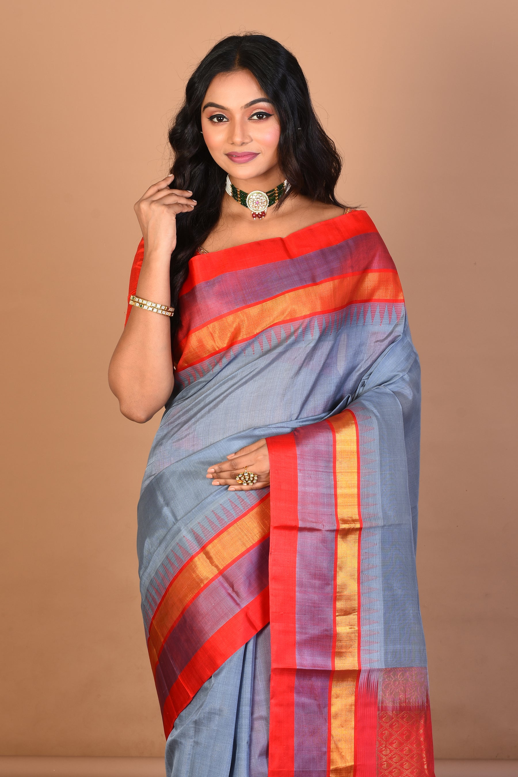 Grey Tissue Saree with Blouse Piece - Keya Seth Exclusive