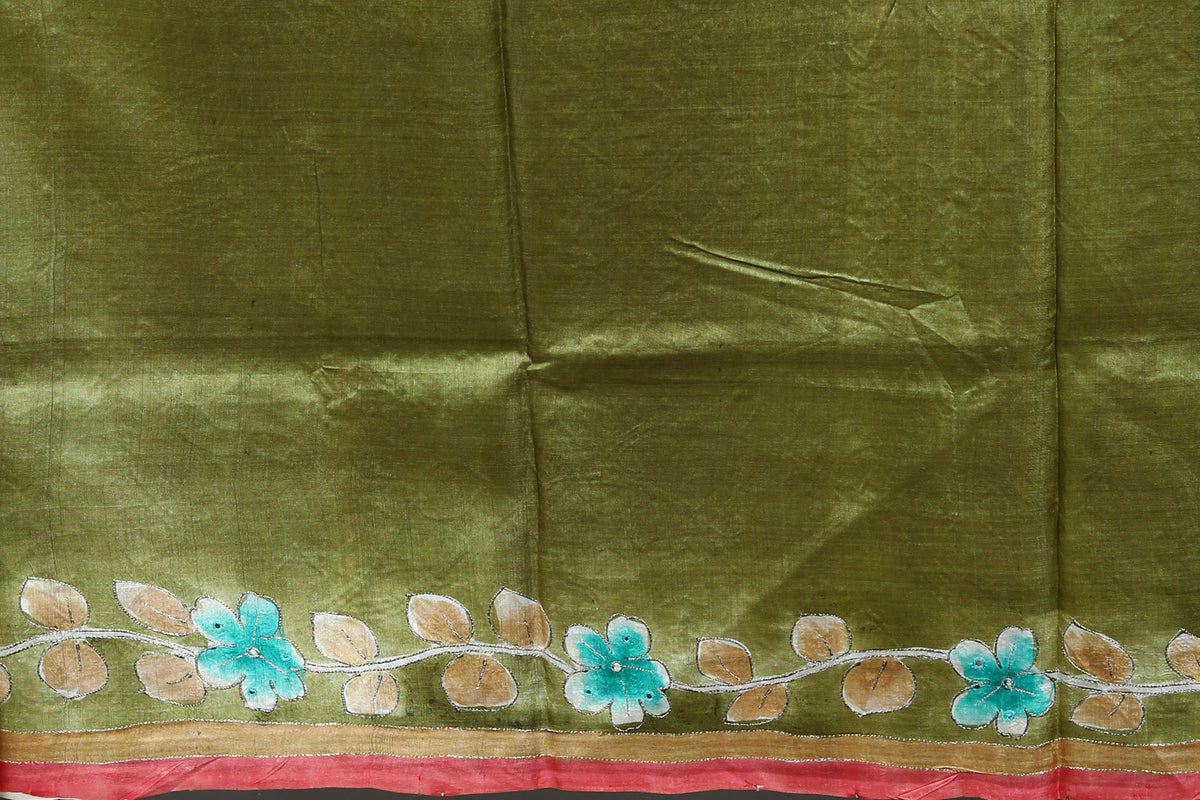 Rust Pure Tussar Saree