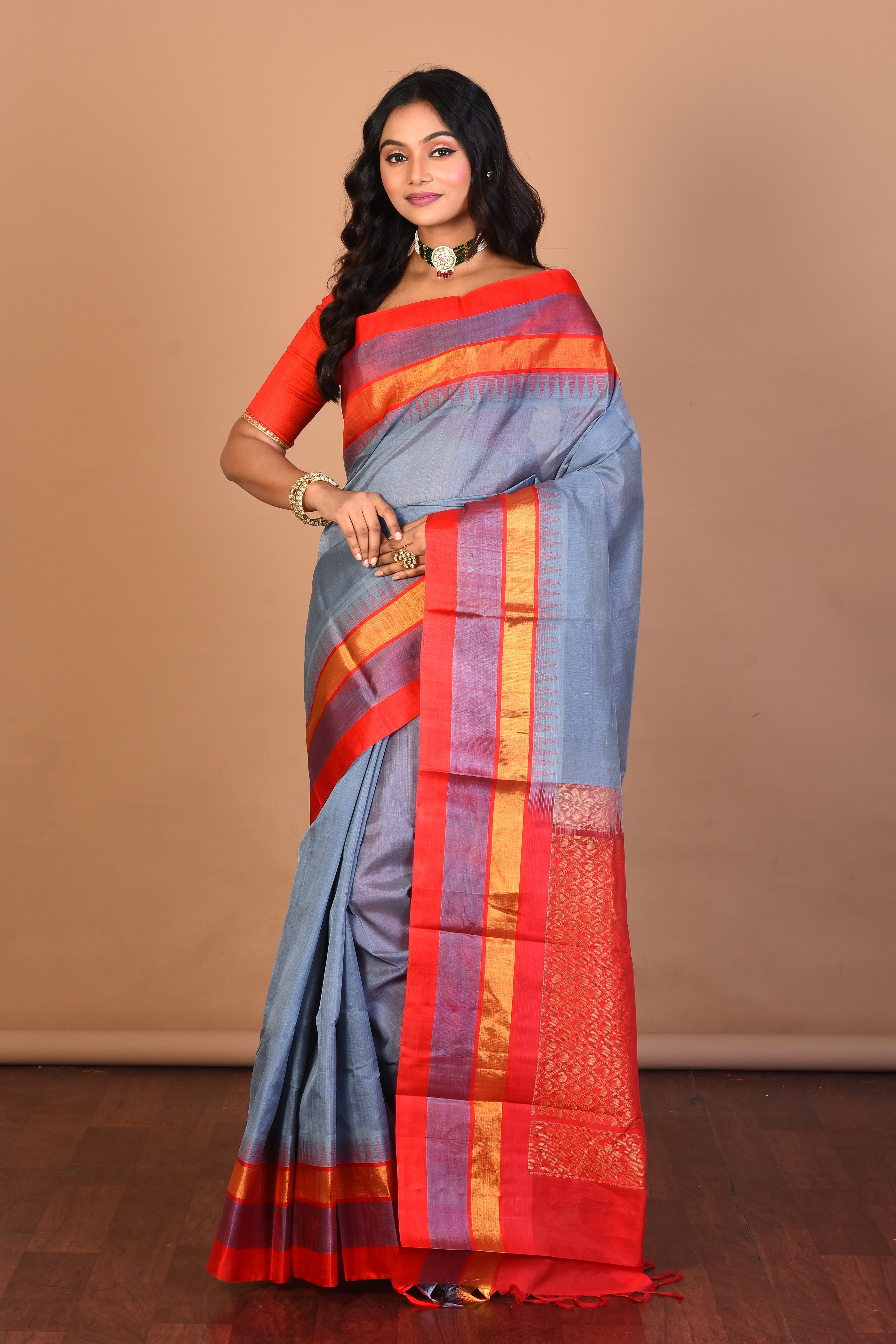 Grey Tissue Saree with Blouse Piece - Keya Seth Exclusive