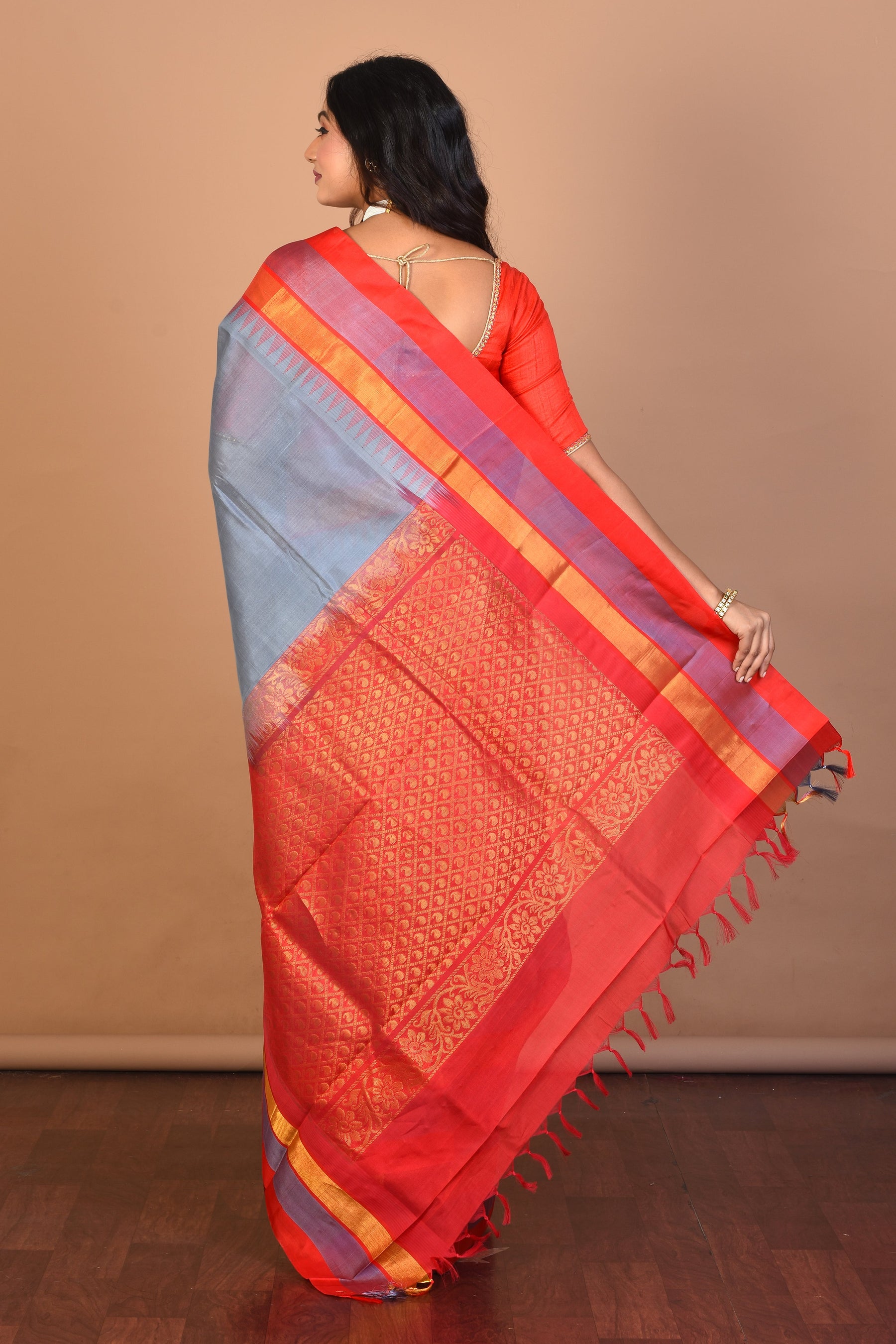 Grey Tissue Saree with Blouse Piece - Keya Seth Exclusive