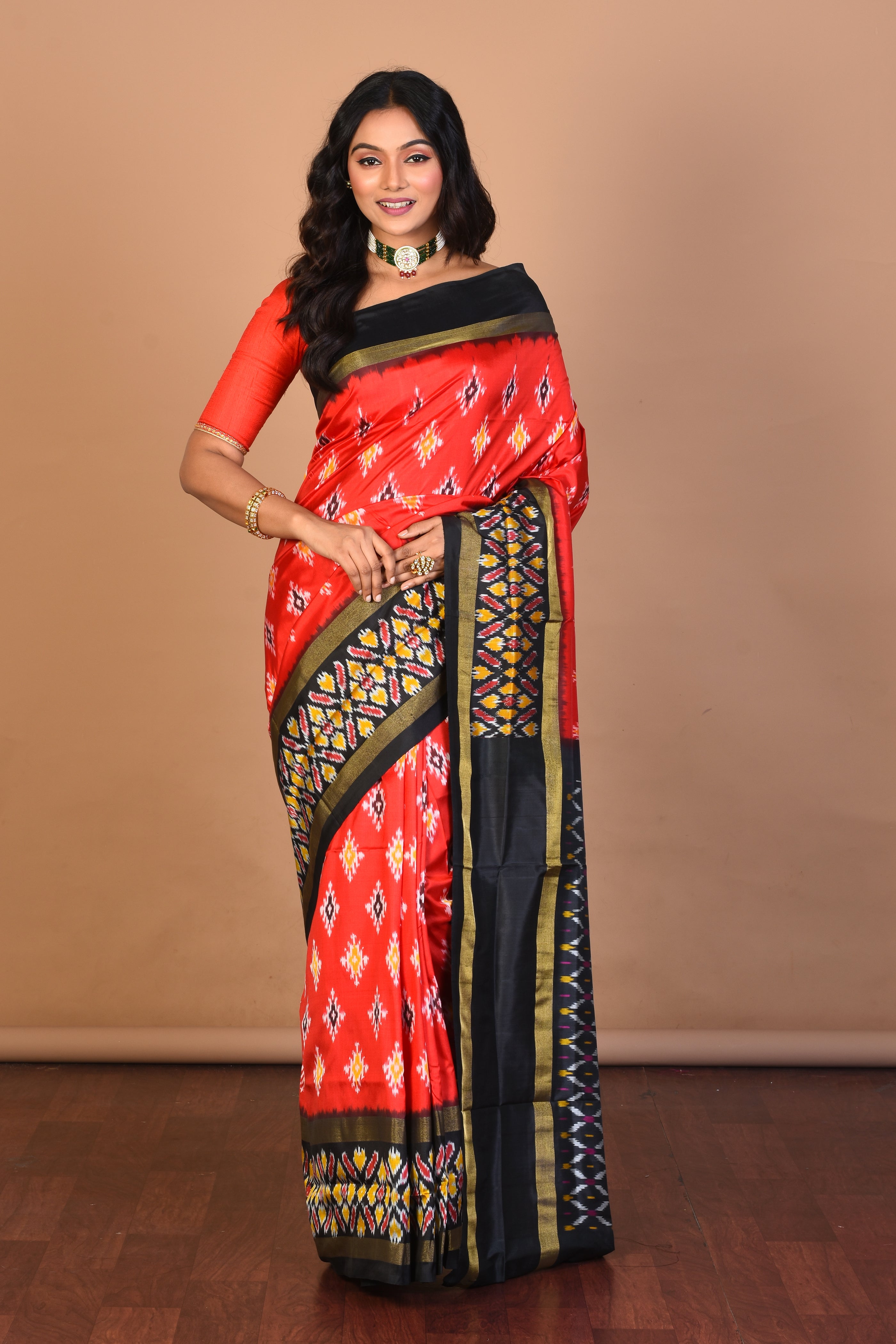 Red Pure Ikkat Silk Saree with Blouse Piece - Keya Seth Exclusive